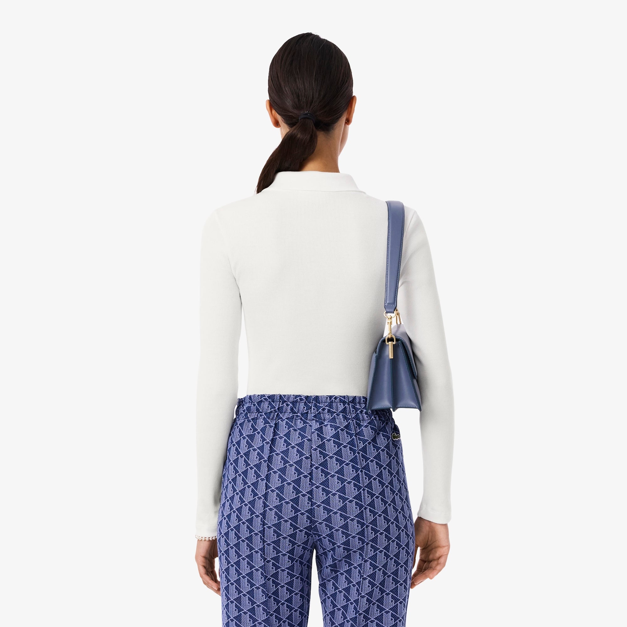 L.12.D Kadın Slim Fit Uzun Kollu Organik Pamuk Beyaz Polo