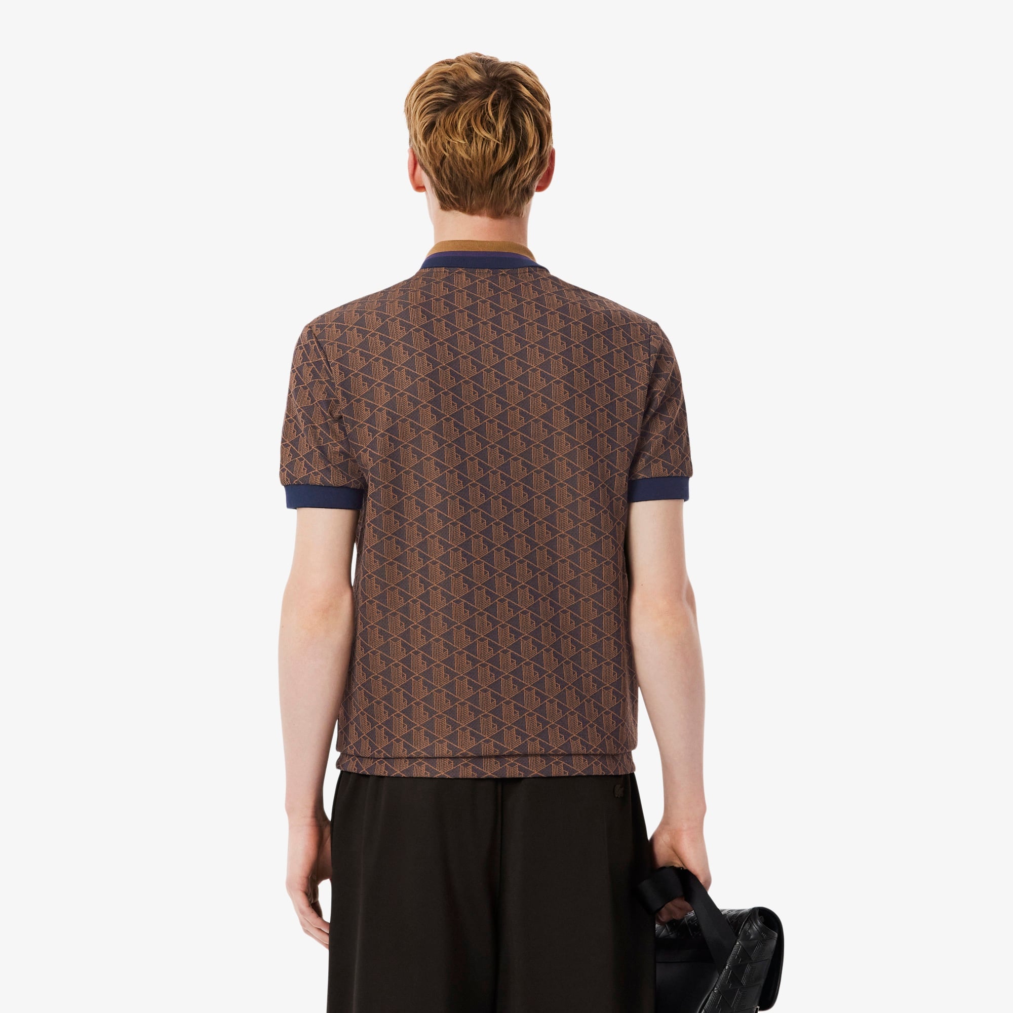 Erkek Classic Fit Monogram Kahverengi Polo