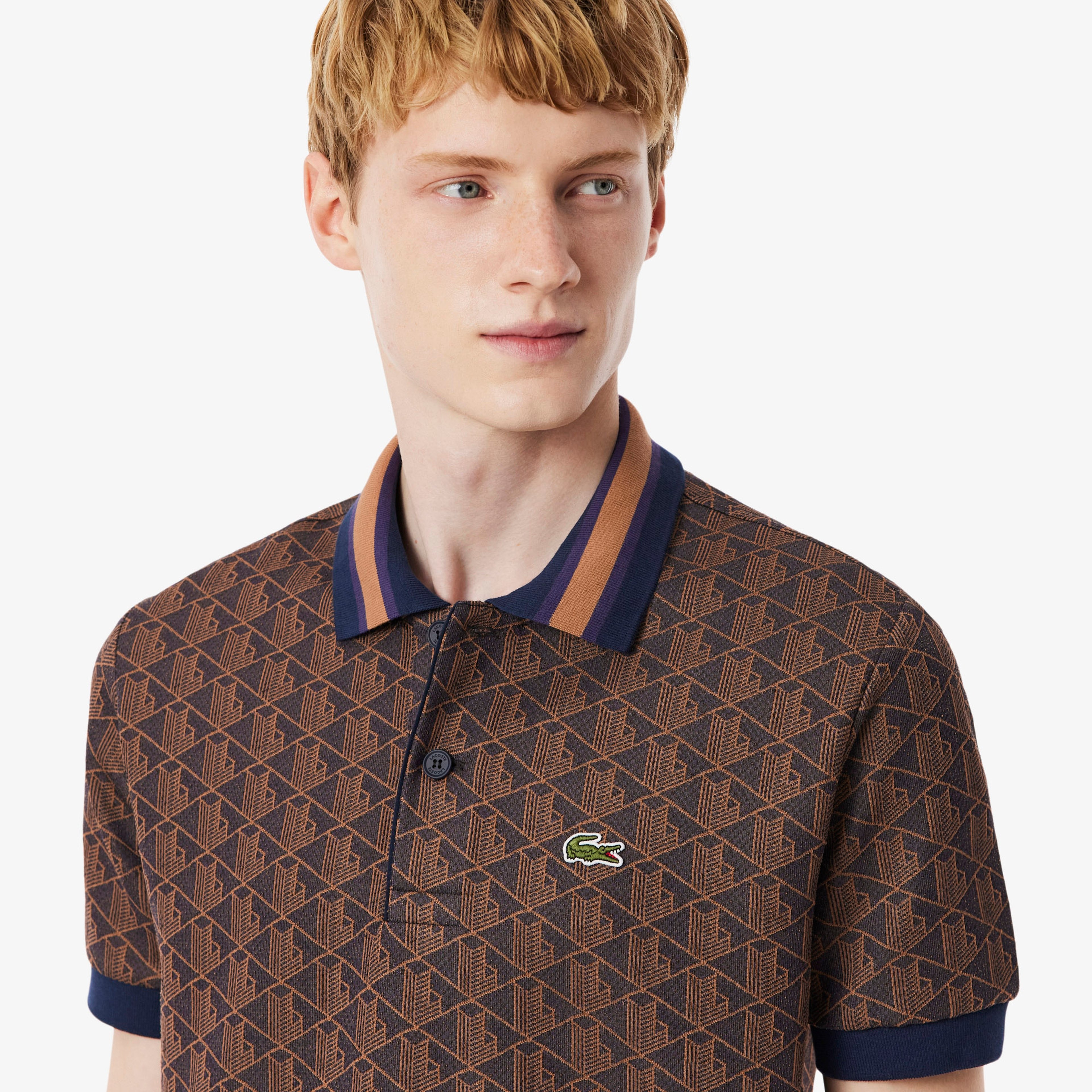 Erkek Classic Fit Monogram Kahverengi Polo