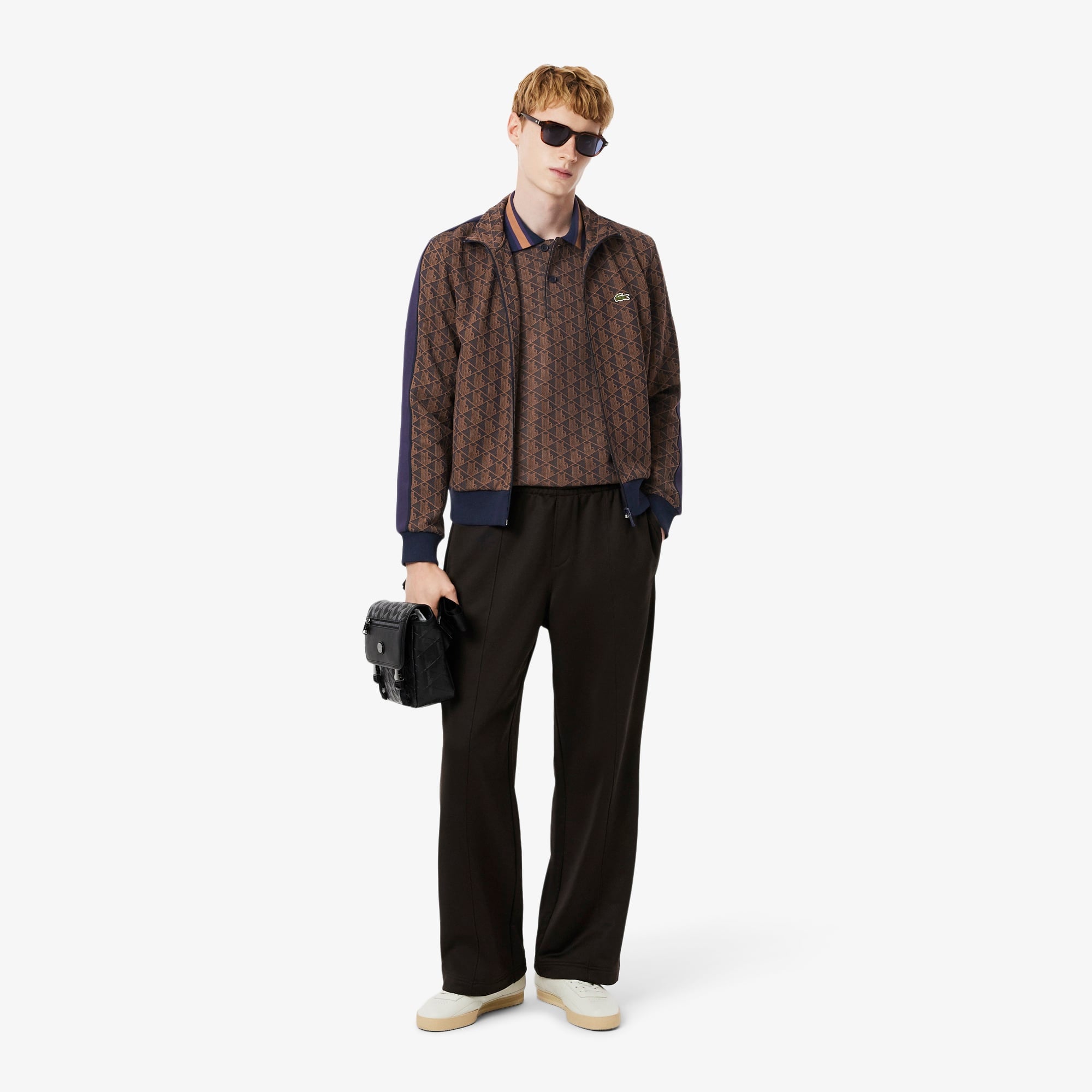 Erkek Classic Fit Monogram Kahverengi Polo