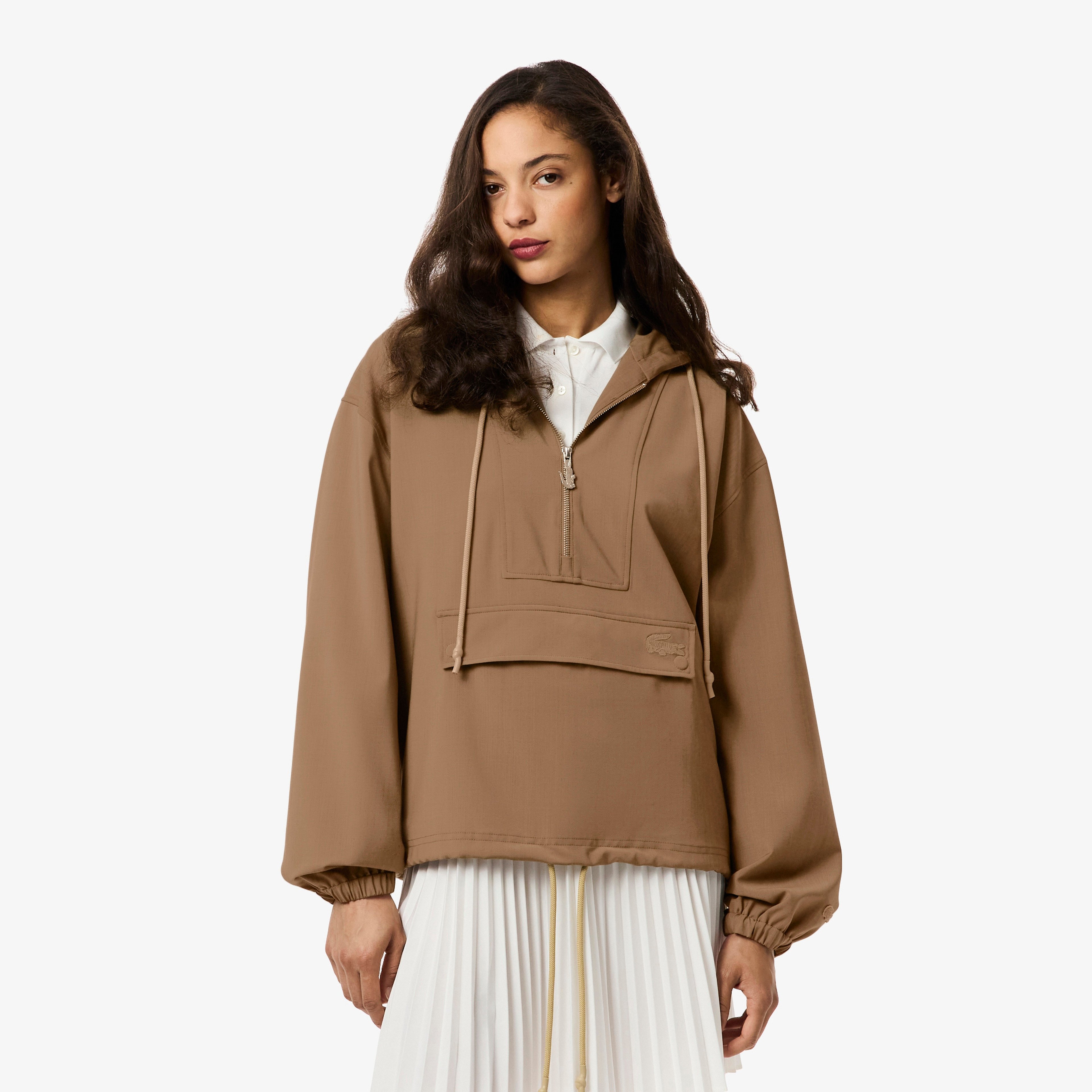 Kadın Oversize Fit Yarım Fermuarlı Kahverengi Ceket