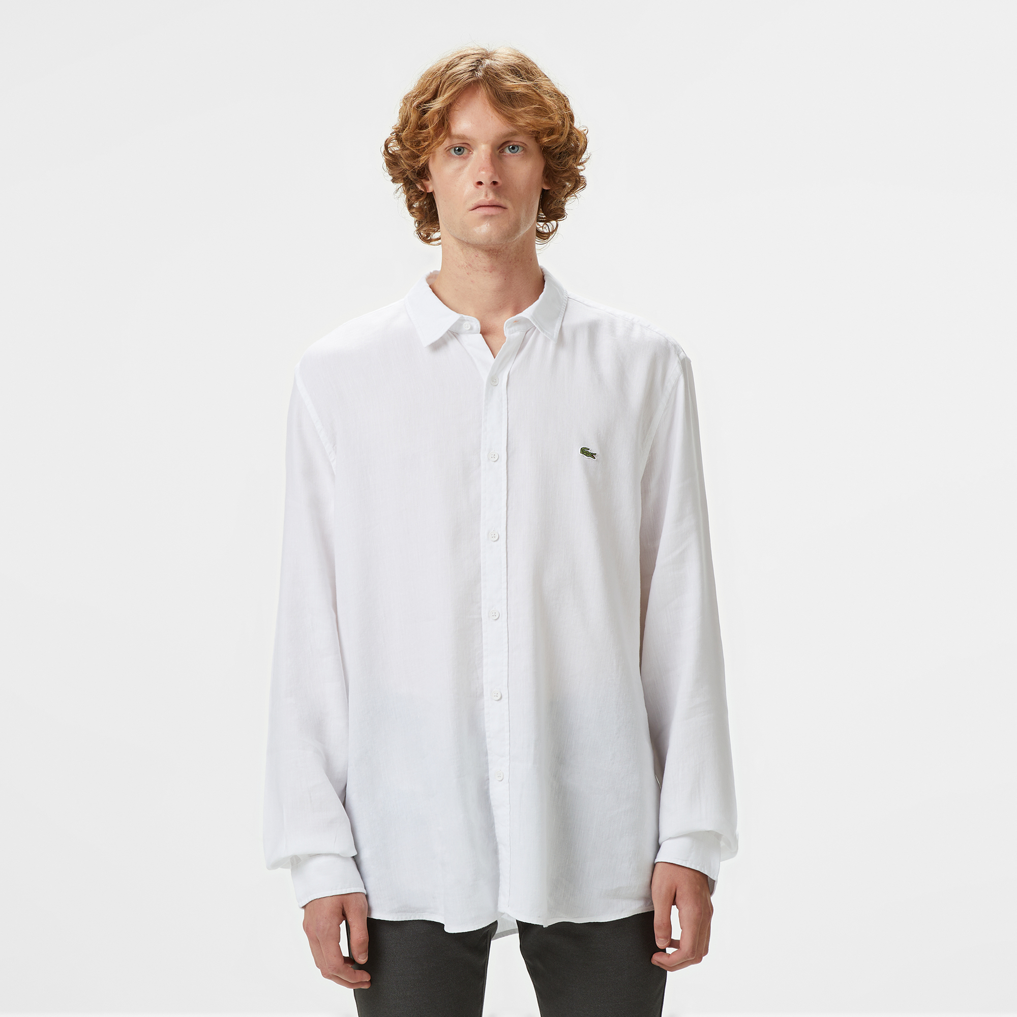 Lacoste Erkek Regular Fit Keten Beyaz Gömlek görsel 7