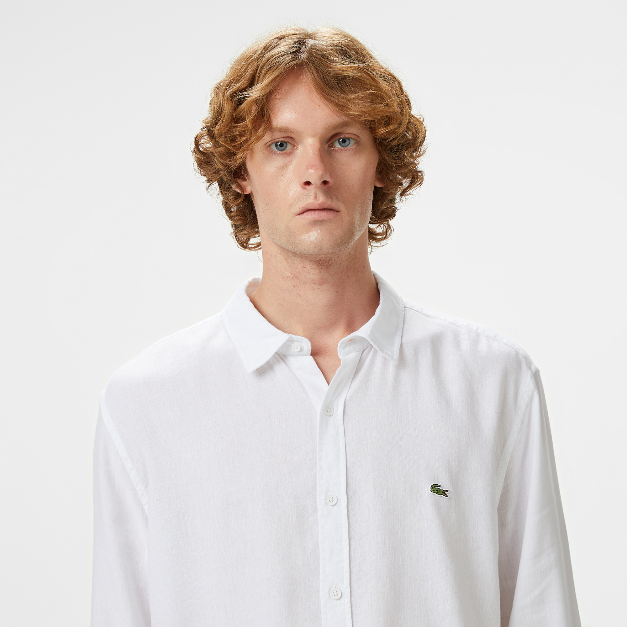 Lacoste Erkek Regular Fit Keten Beyaz Gömlek görsel 6