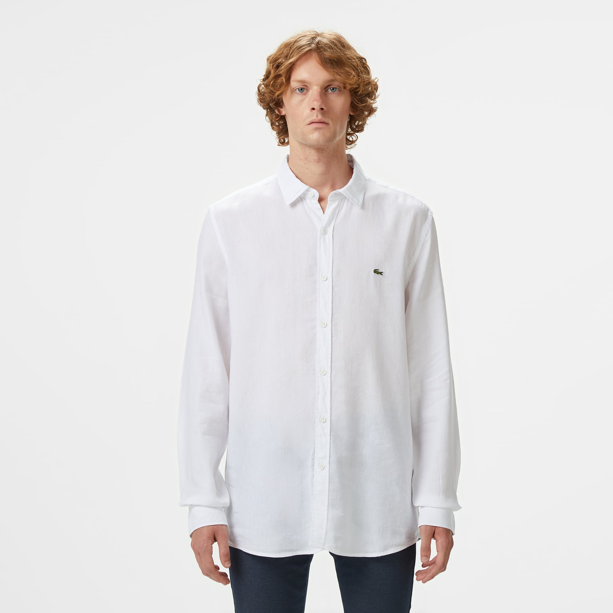 Lacoste Erkek Slim Fit Keten Beyaz Gömlek görsel 7