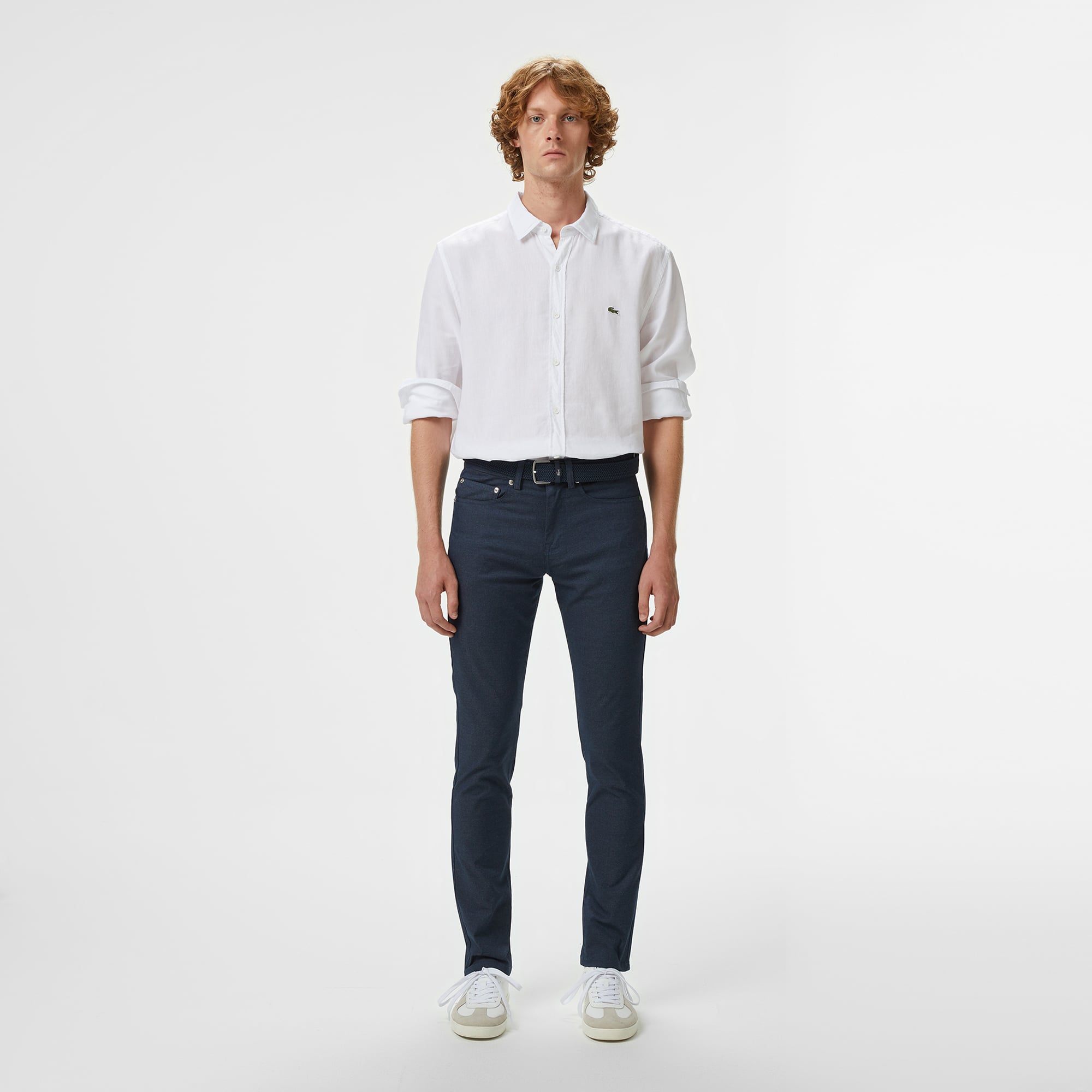 Lacoste Erkek Slim Fit Keten Beyaz Gömlek görsel 5