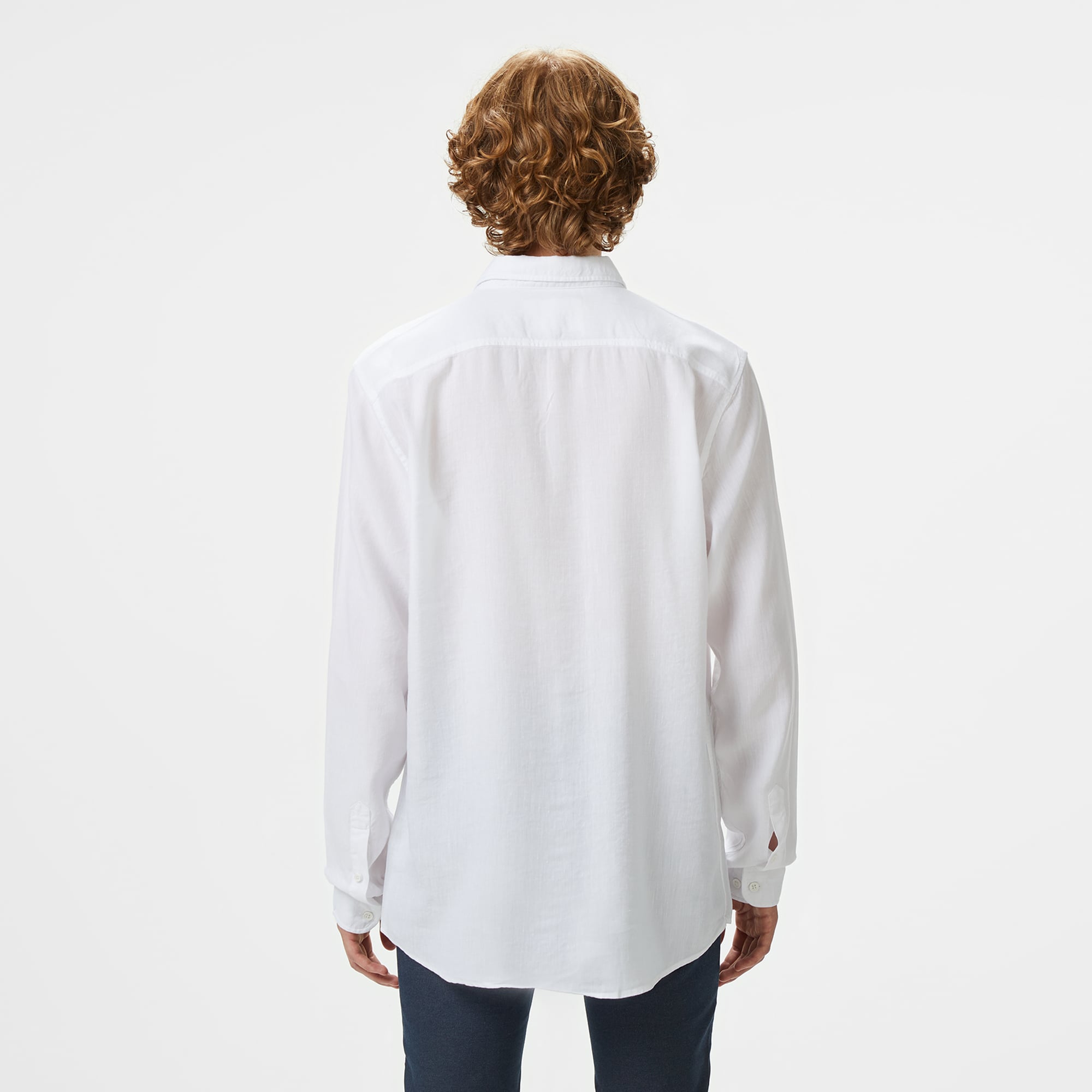 Lacoste Erkek Slim Fit Keten Beyaz Gömlek görsel 2