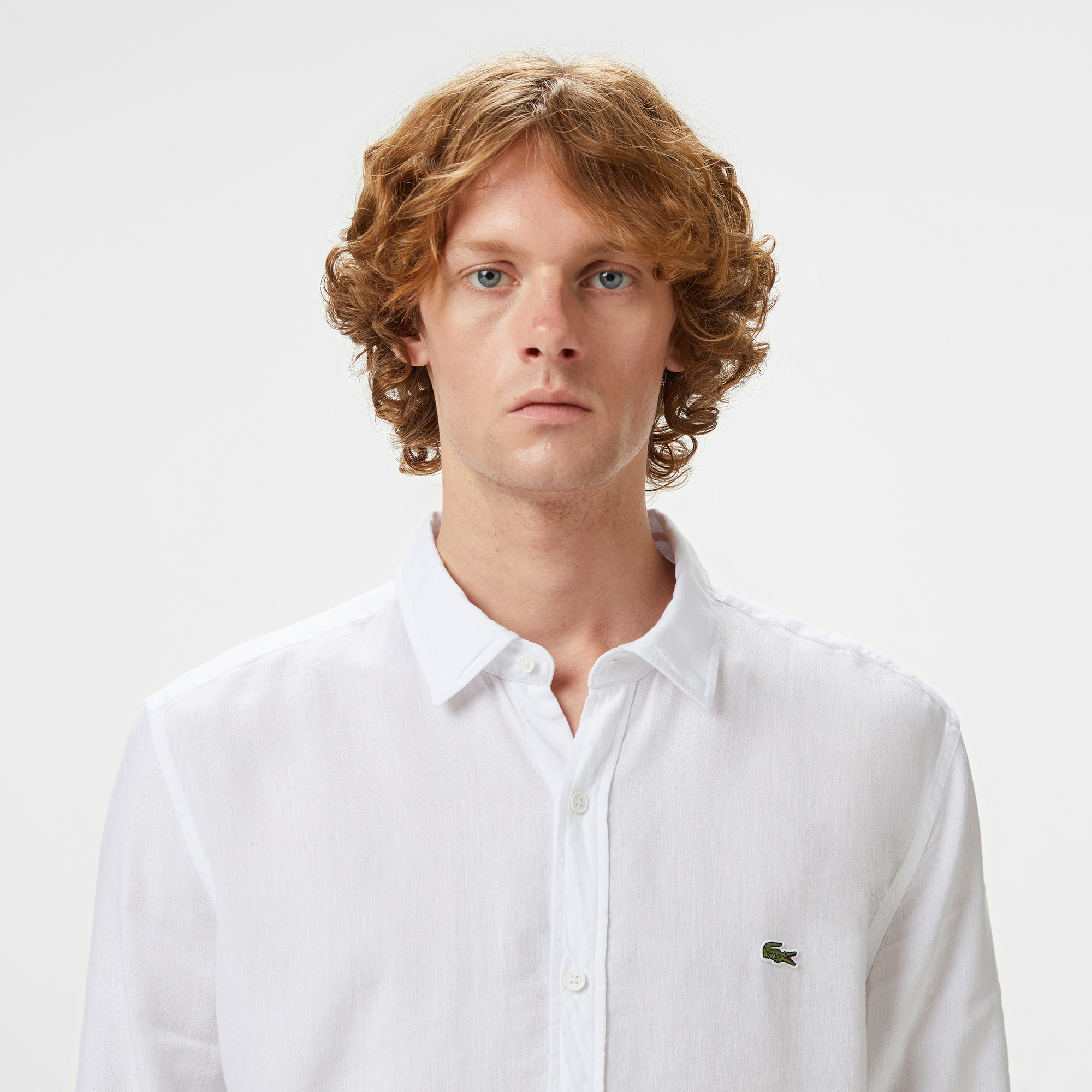 Erkek Slim Fit Keten Beyaz Gömlek