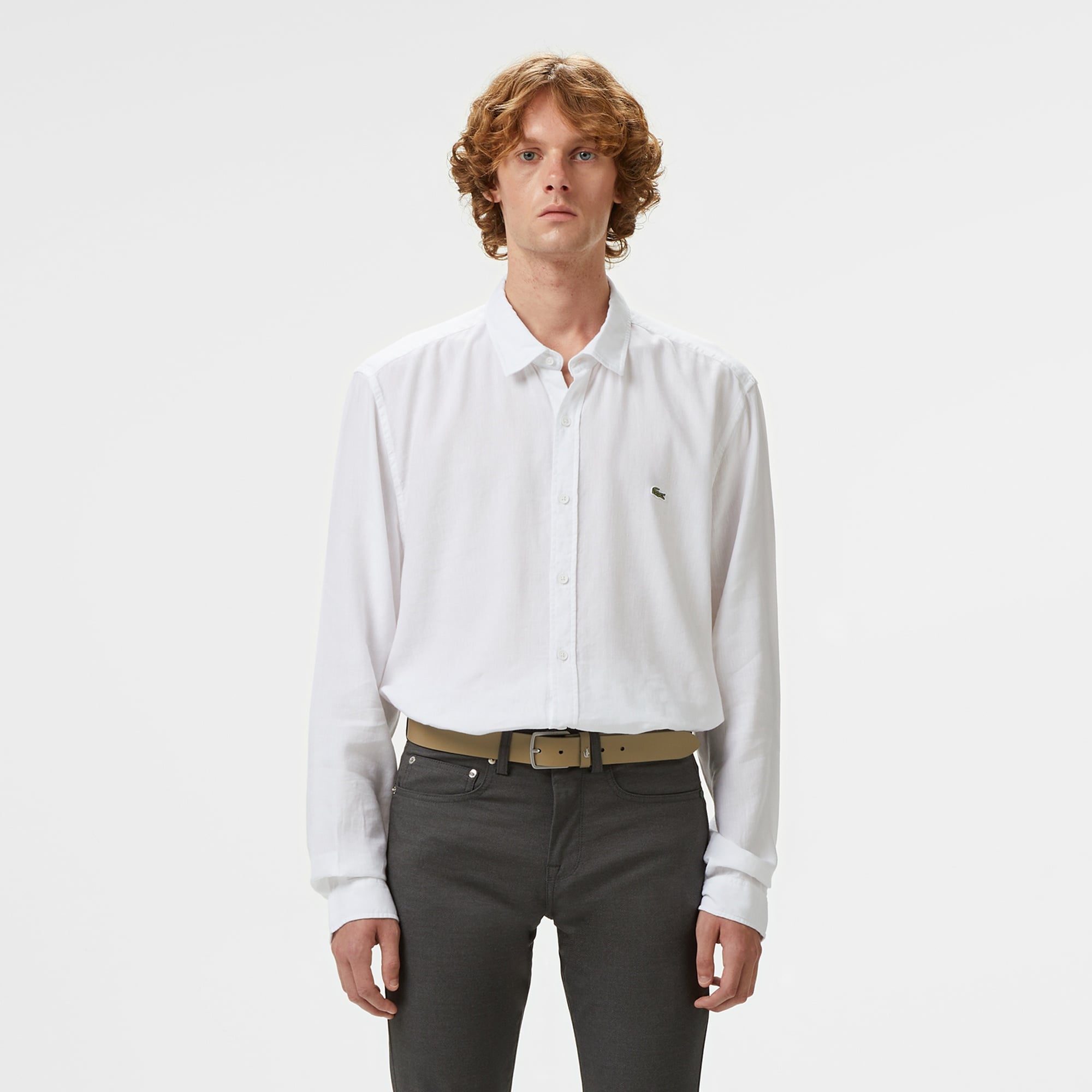 Lacoste Erkek Regular Fit Keten Beyaz Gömlek