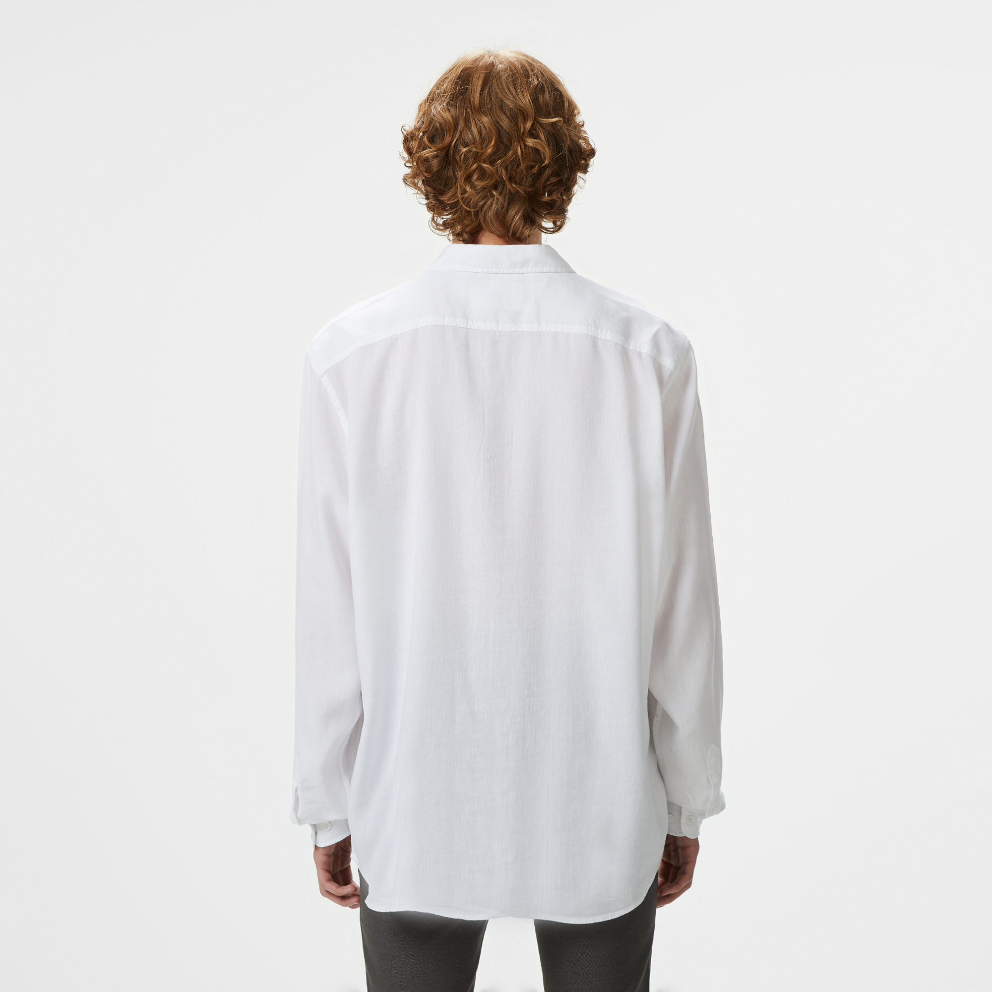 Lacoste Erkek Regular Fit Keten Beyaz Gömlek görsel 2