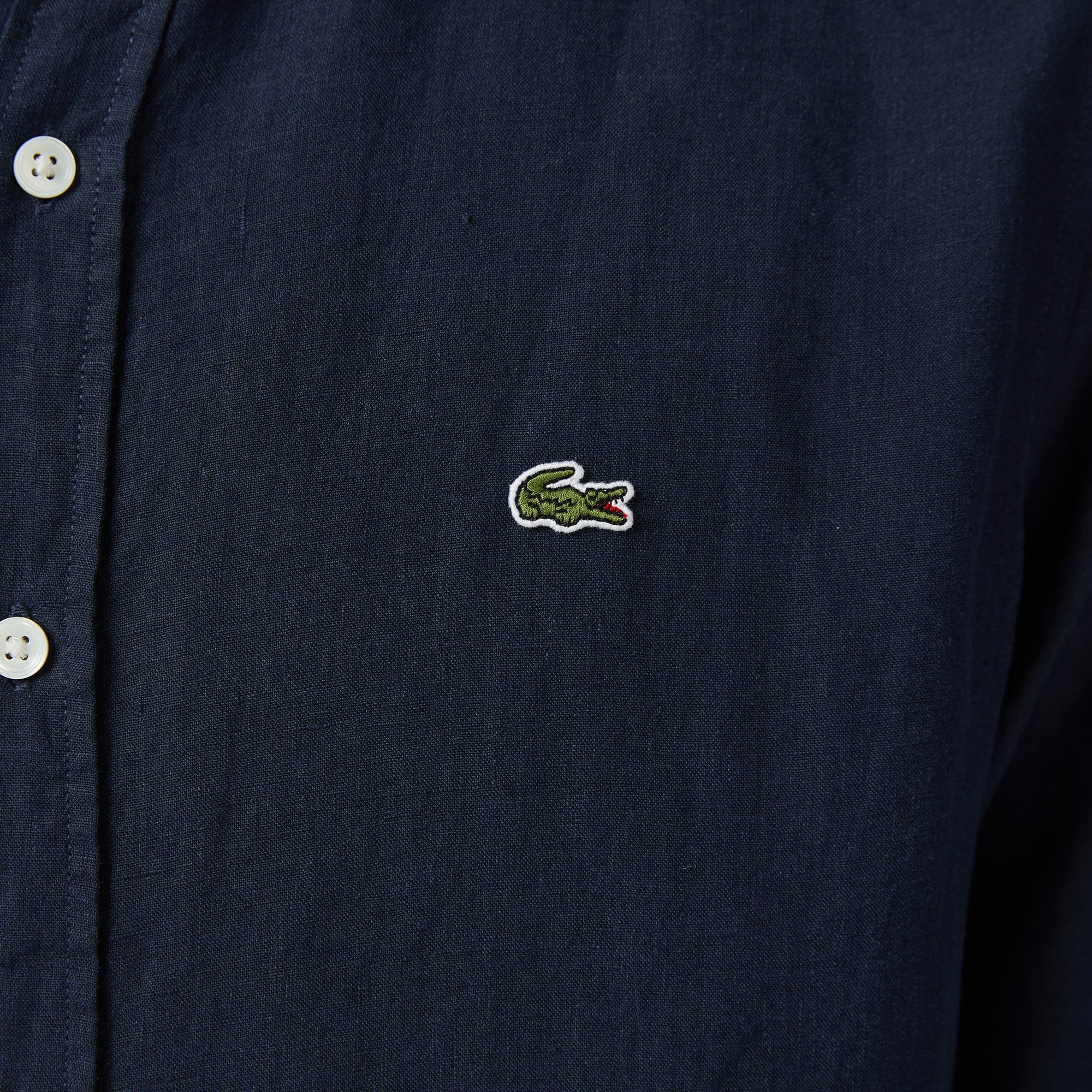 Erkek Regular Fit Düğmeli Yaka Keten Lacivert Gömlek