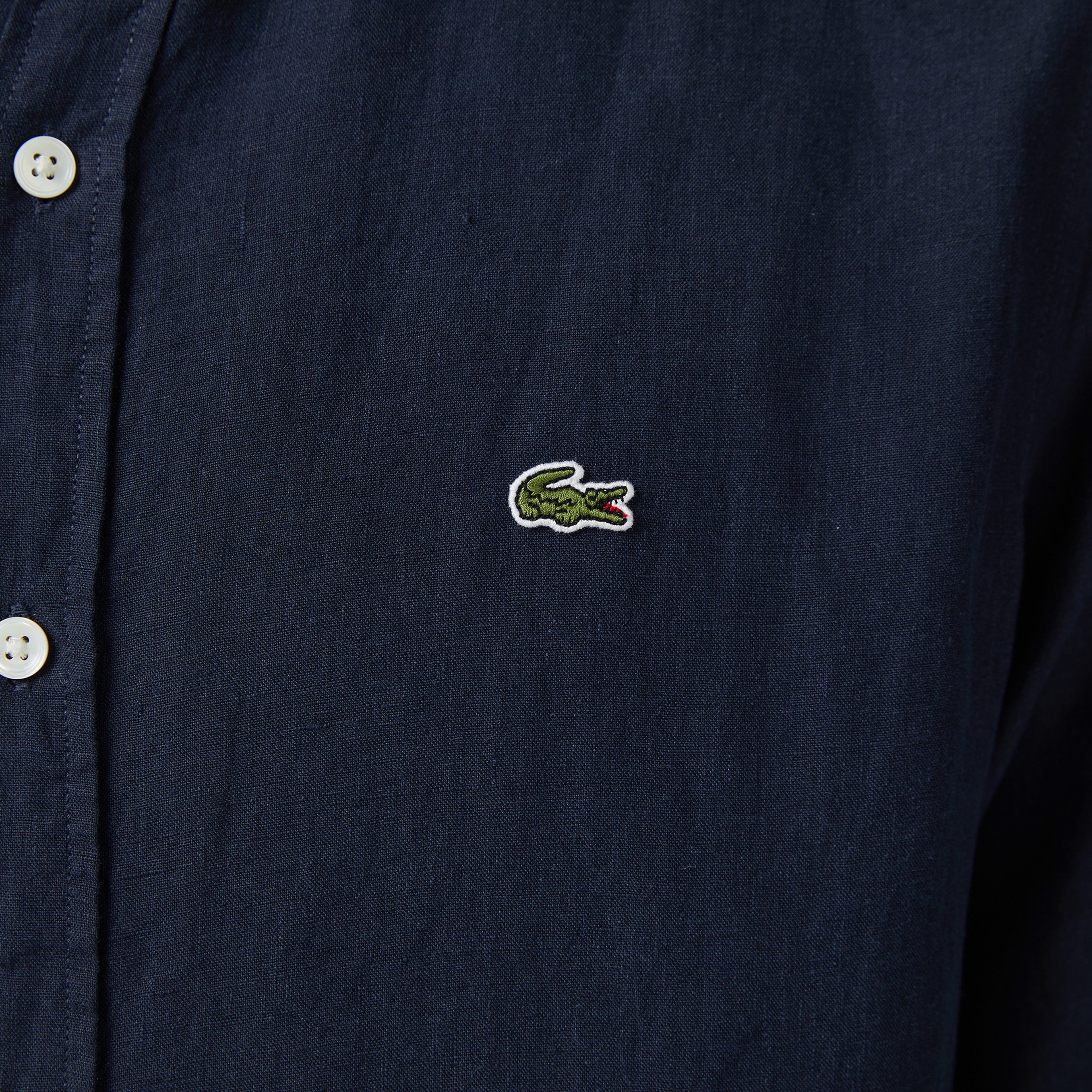 Erkek Regular Fit Düğmeli Yaka Keten Lacivert Gömlek