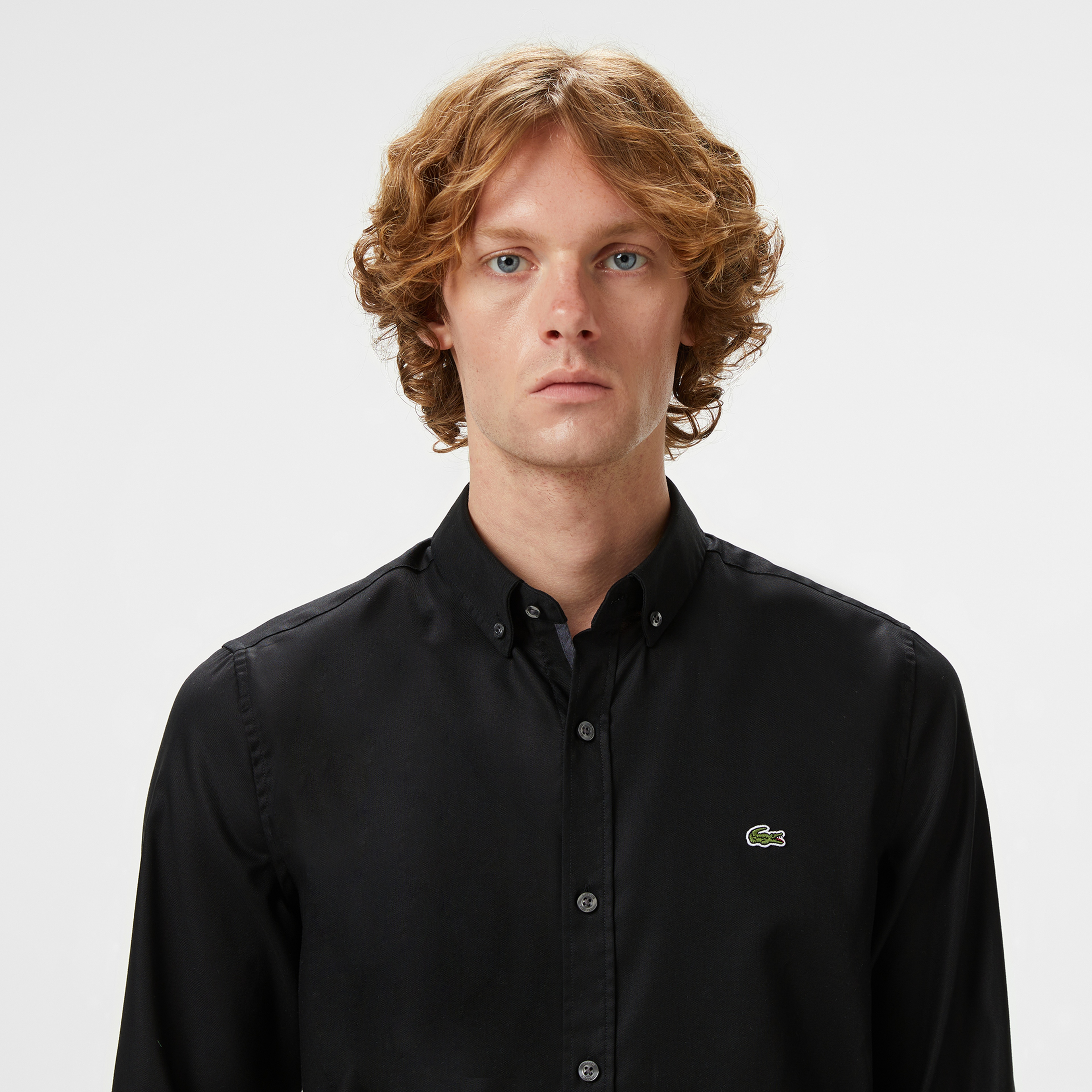 Erkek Slim Fit Düğmeli Yaka Siyah Gömlek