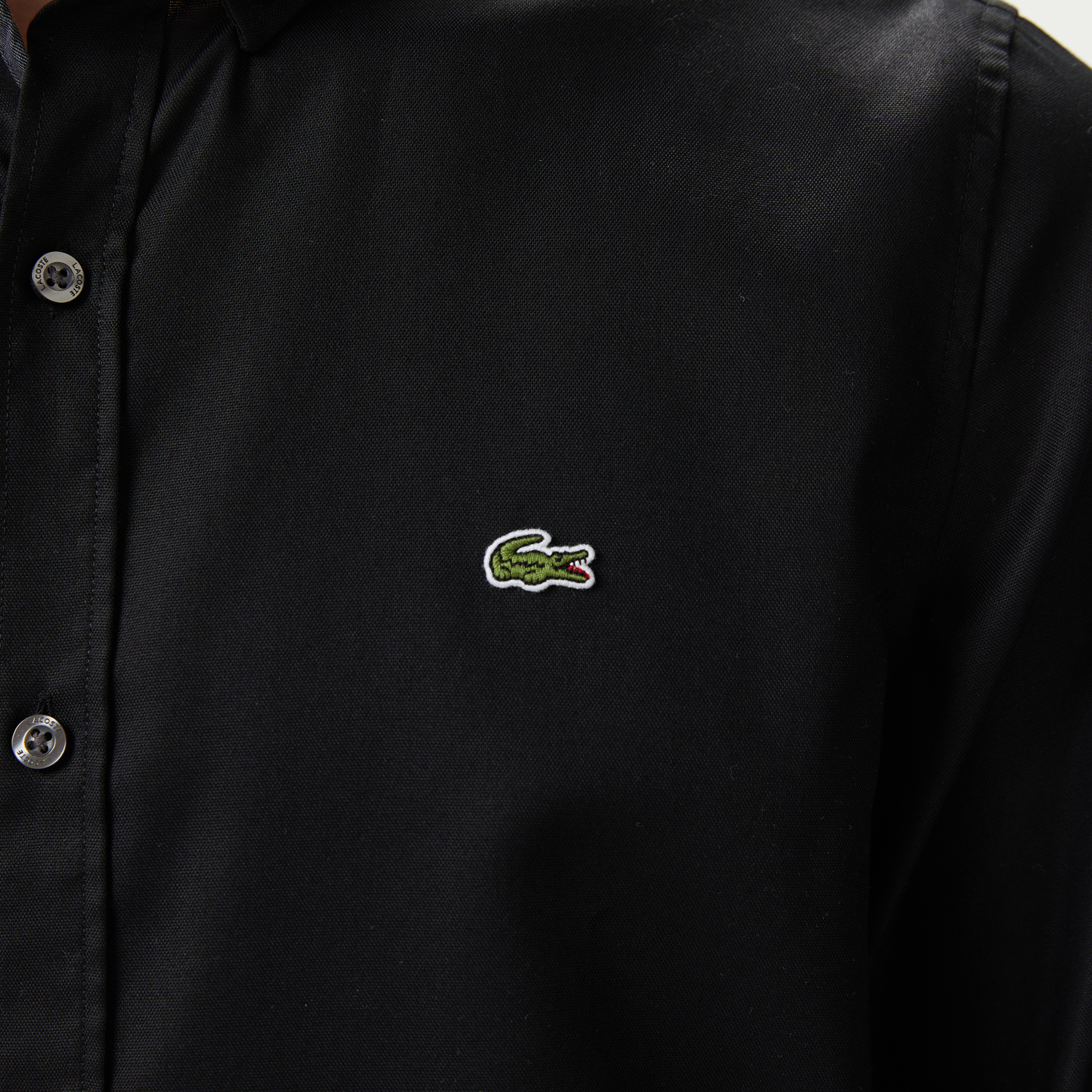 Erkek Slim Fit Düğmeli Yaka Siyah Gömlek