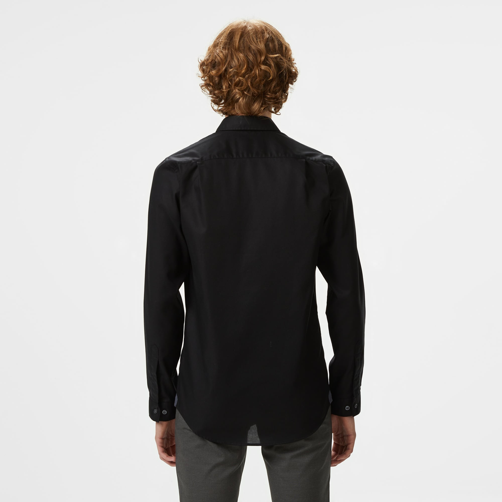 Erkek Slim Fit Düğmeli Yaka Siyah Gömlek