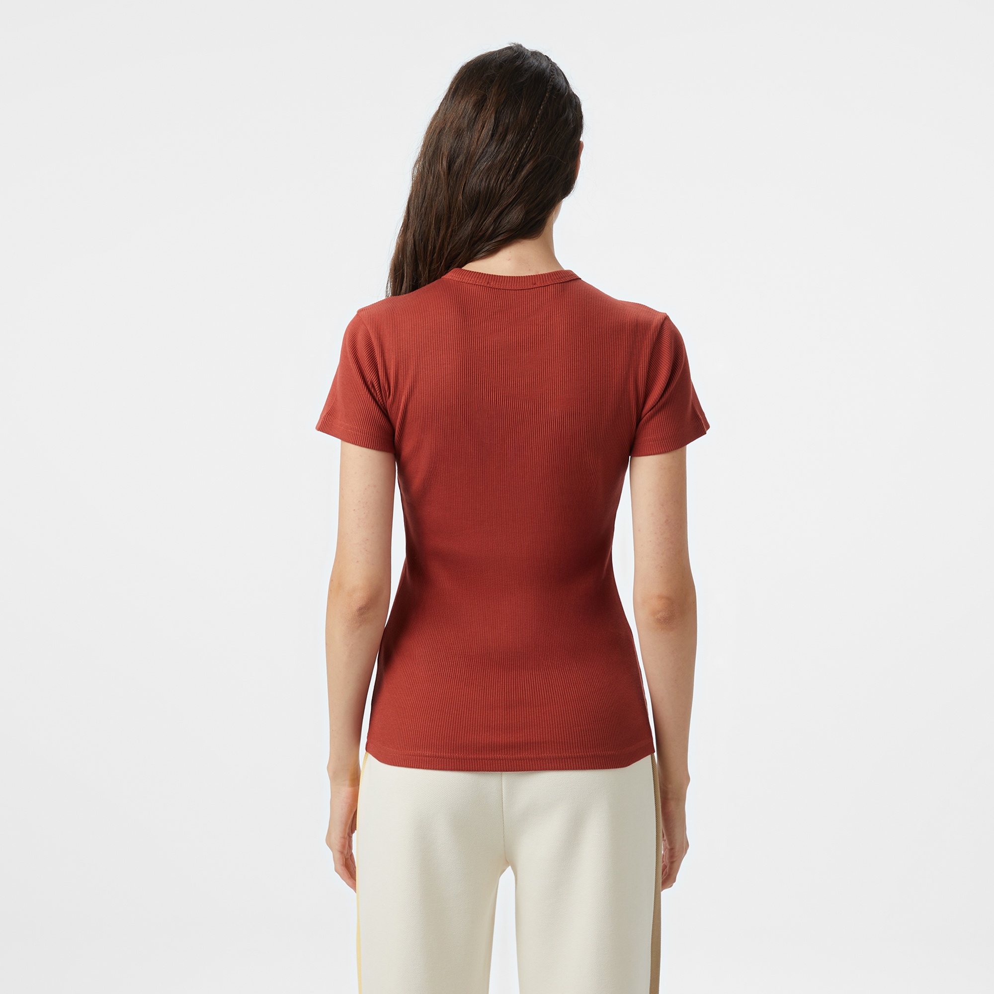 Lacoste Kadın Slim Fit Bisiklet Yaka Kırmızı T-Shirt