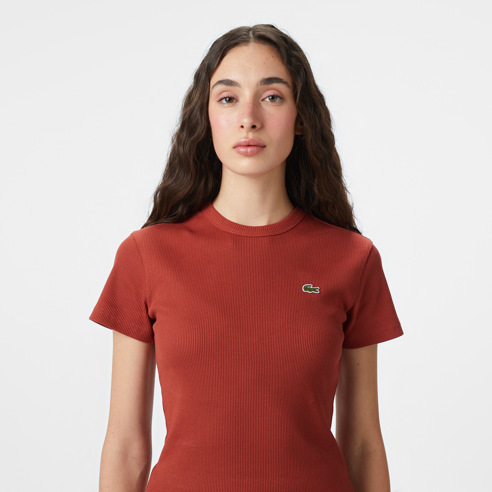 Lacoste Kadın Slim Fit Bisiklet Yaka Kırmızı T-Shirt