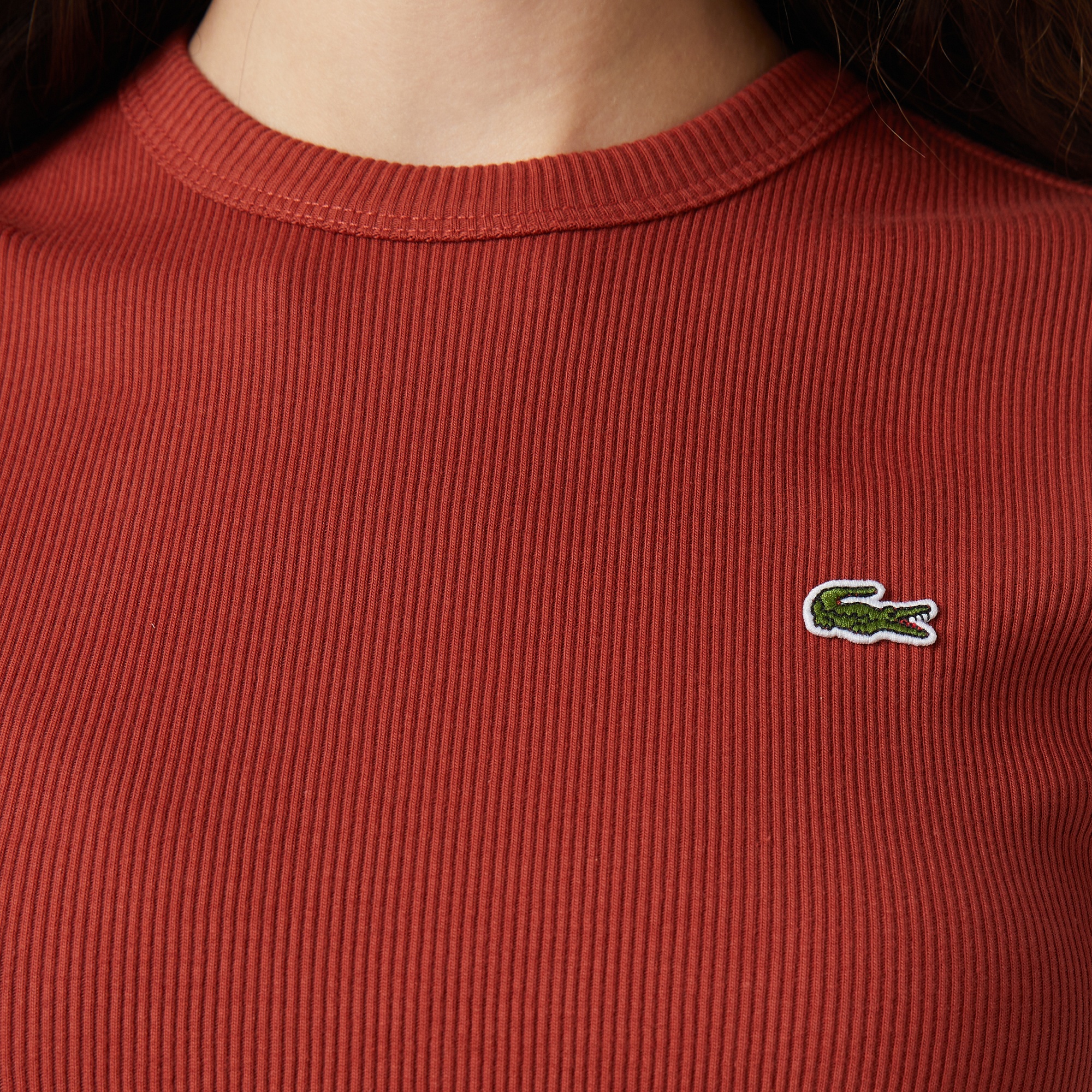 Lacoste Kadın Slim Fit Bisiklet Yaka Kırmızı T-Shirt