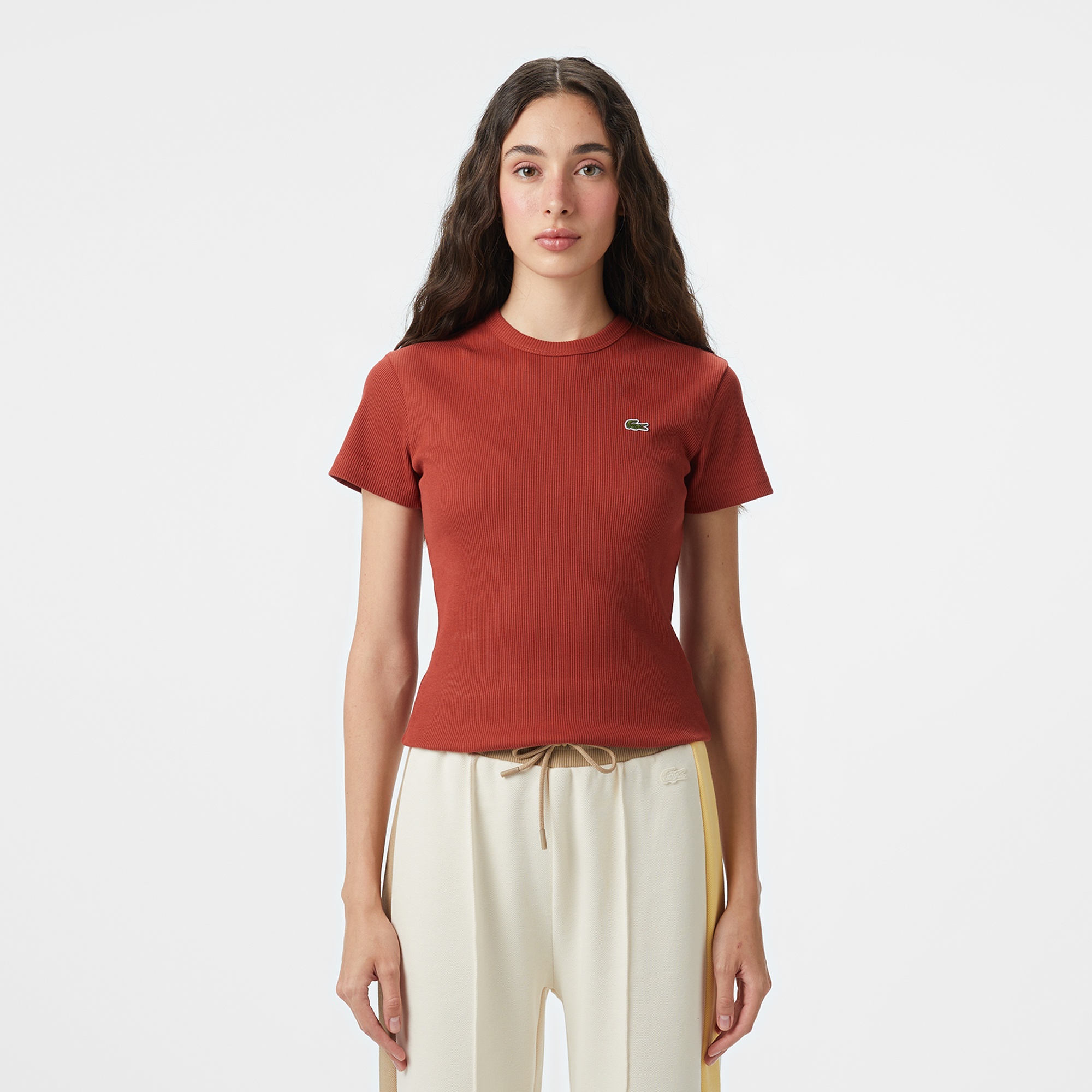 Lacoste Kadın Slim Fit Bisiklet Yaka Kırmızı T-Shirt