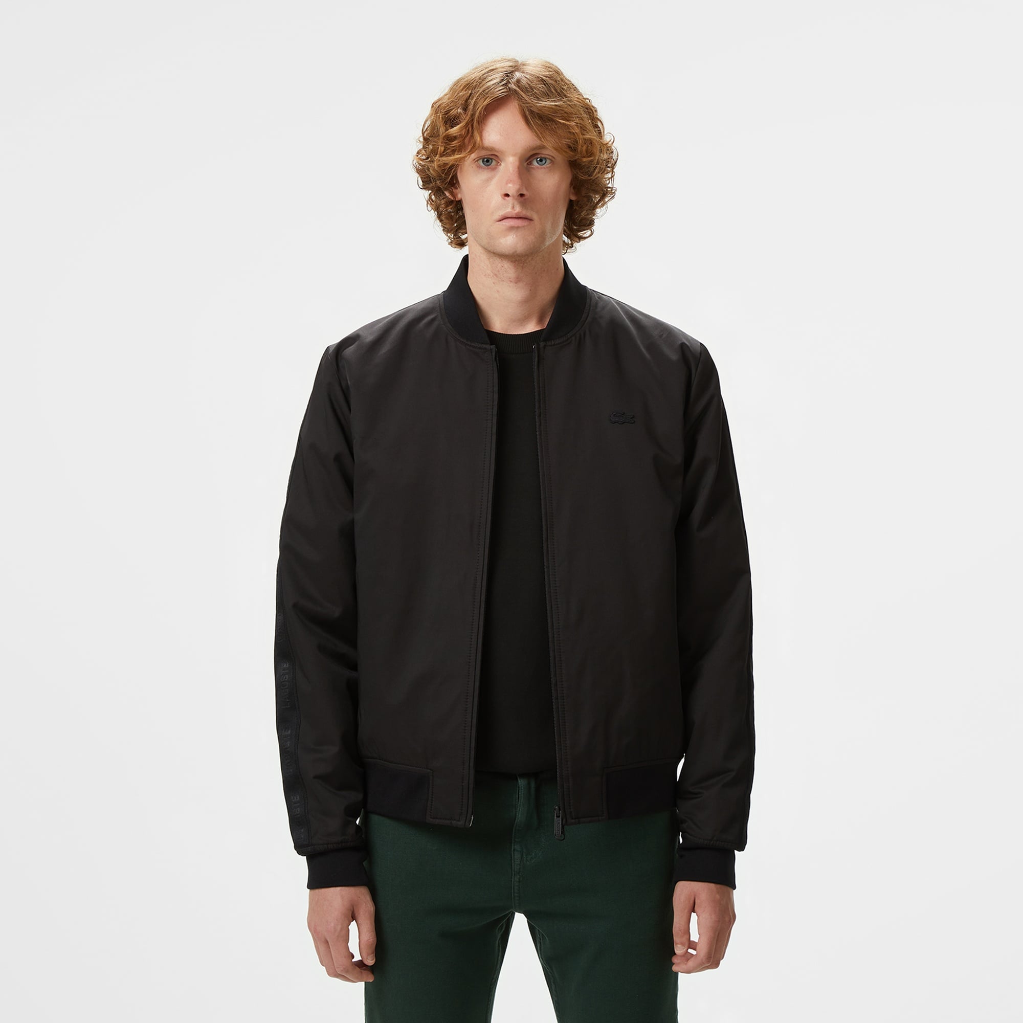 Erkek Dik Yaka Siyah Bomber Ceket