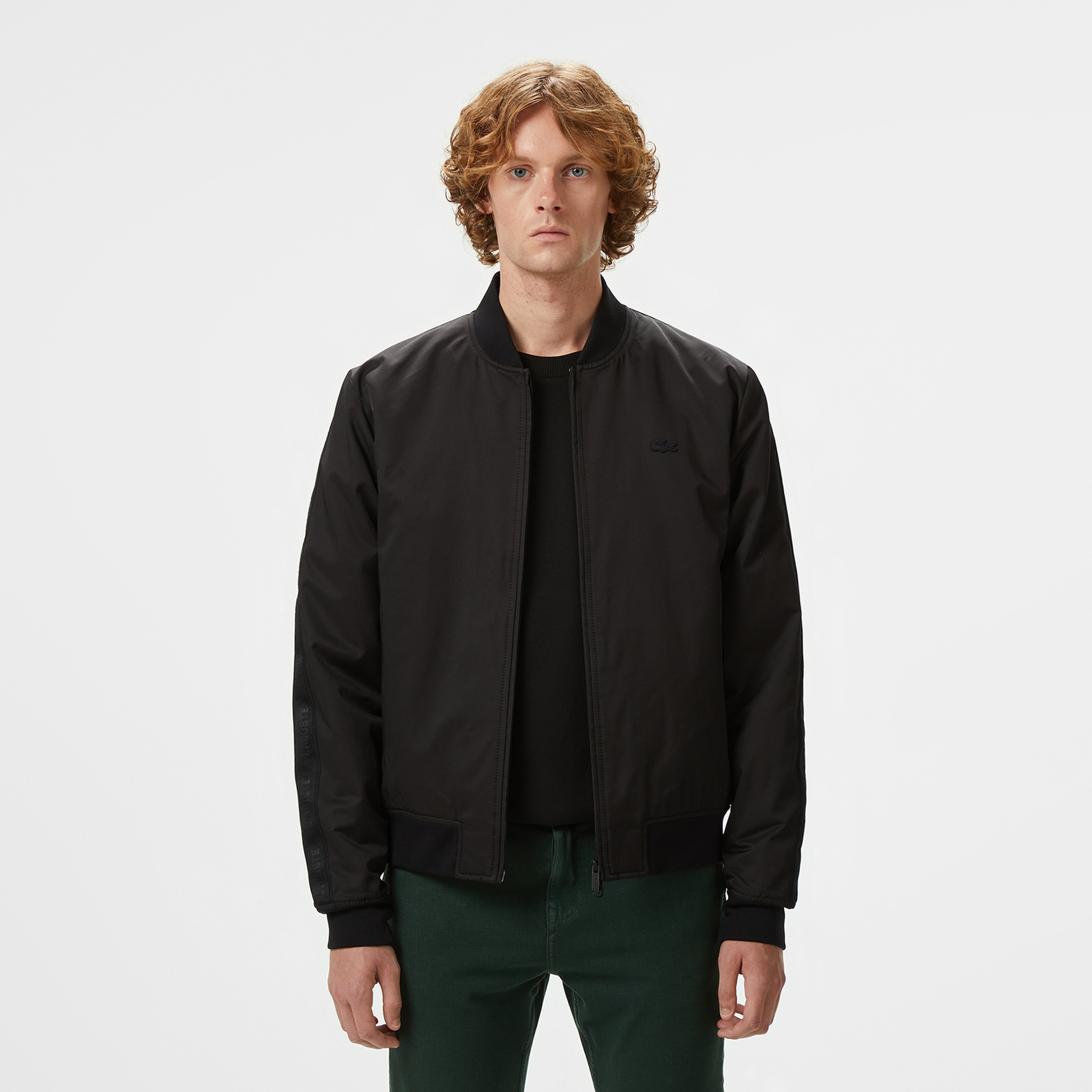 Erkek Dik Yaka Siyah Bomber Ceket