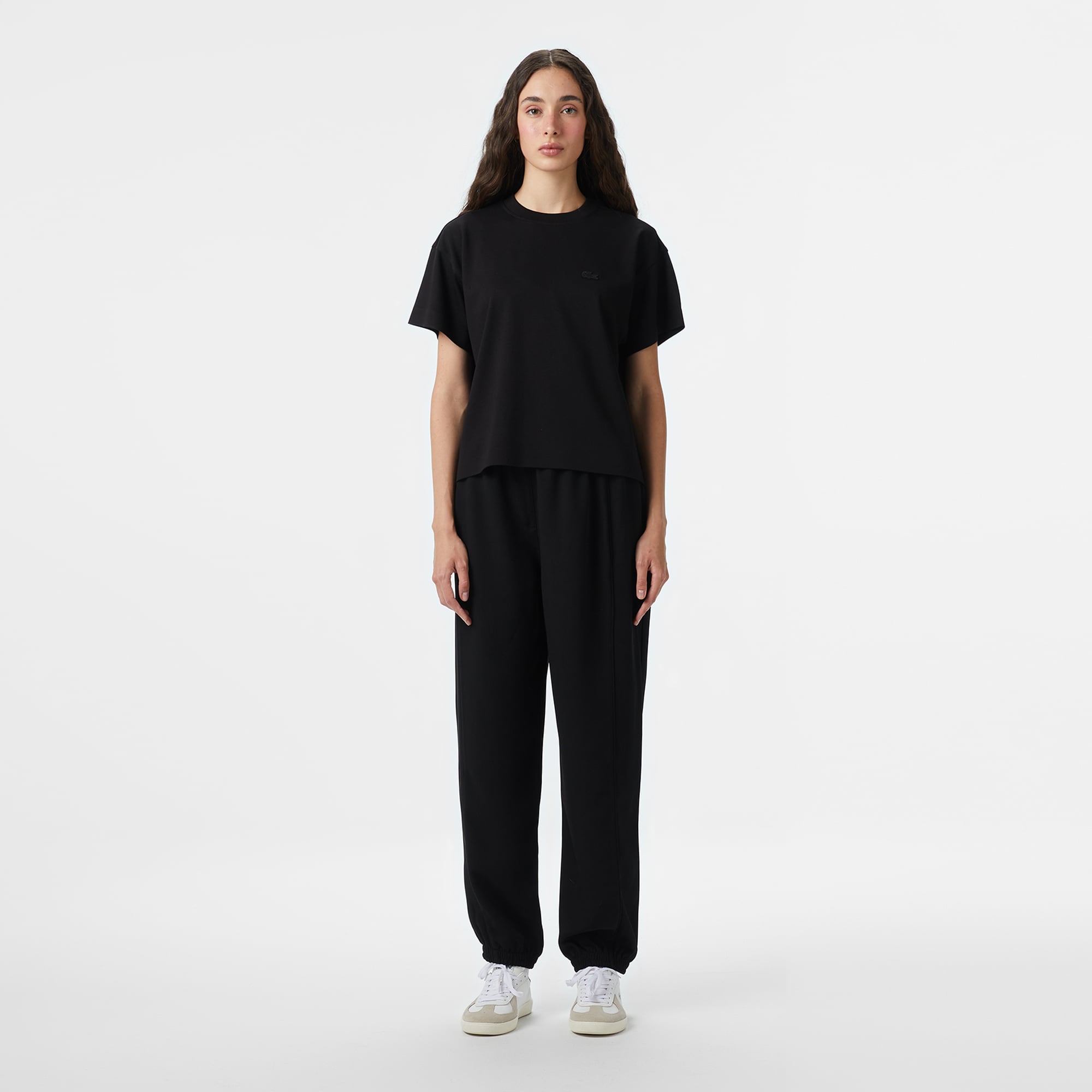 Kadın Loose Fit Bisiklet Yaka Siyah T-Shirt TF2605.031 | Lacoste
