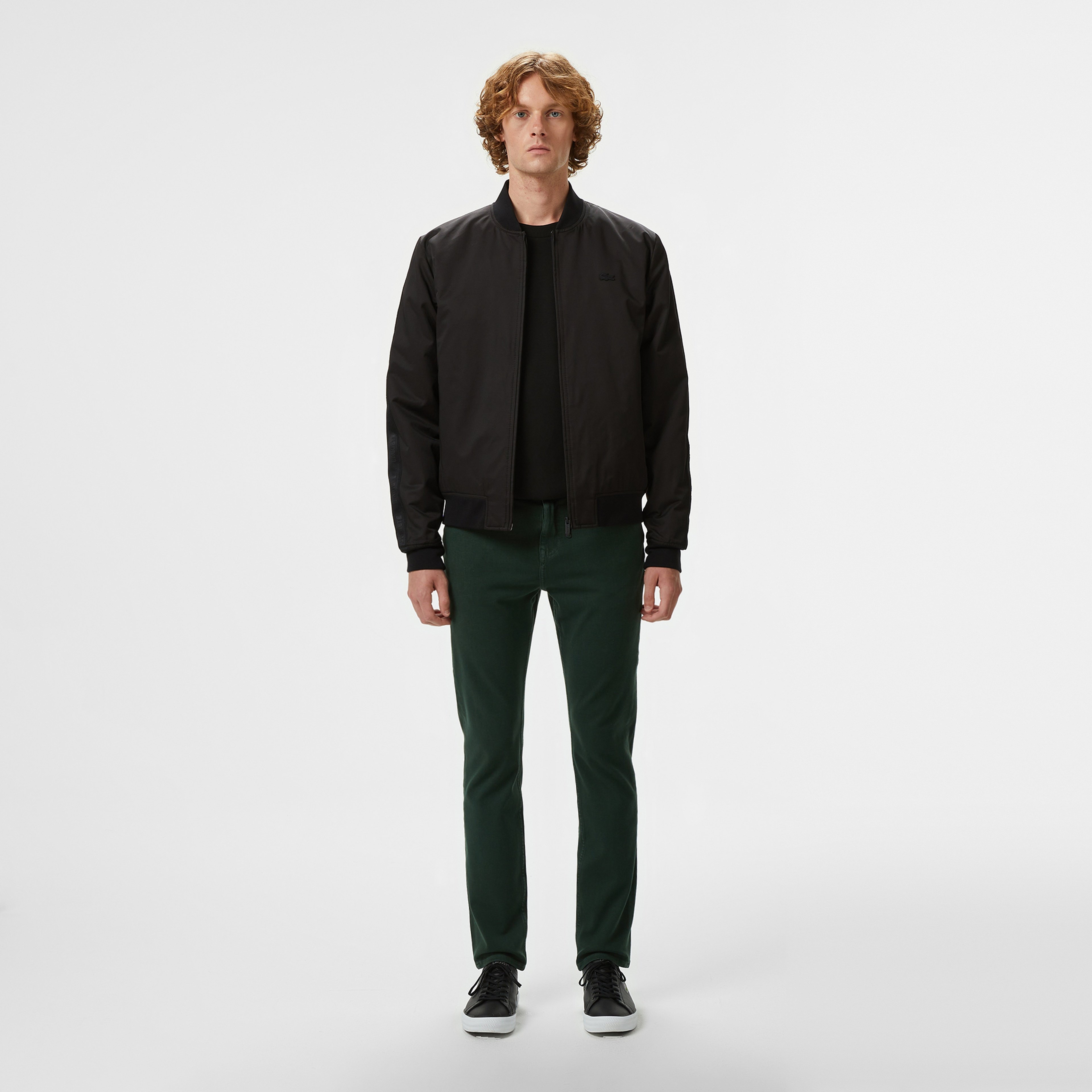 Erkek Dik Yaka Siyah Bomber Ceket