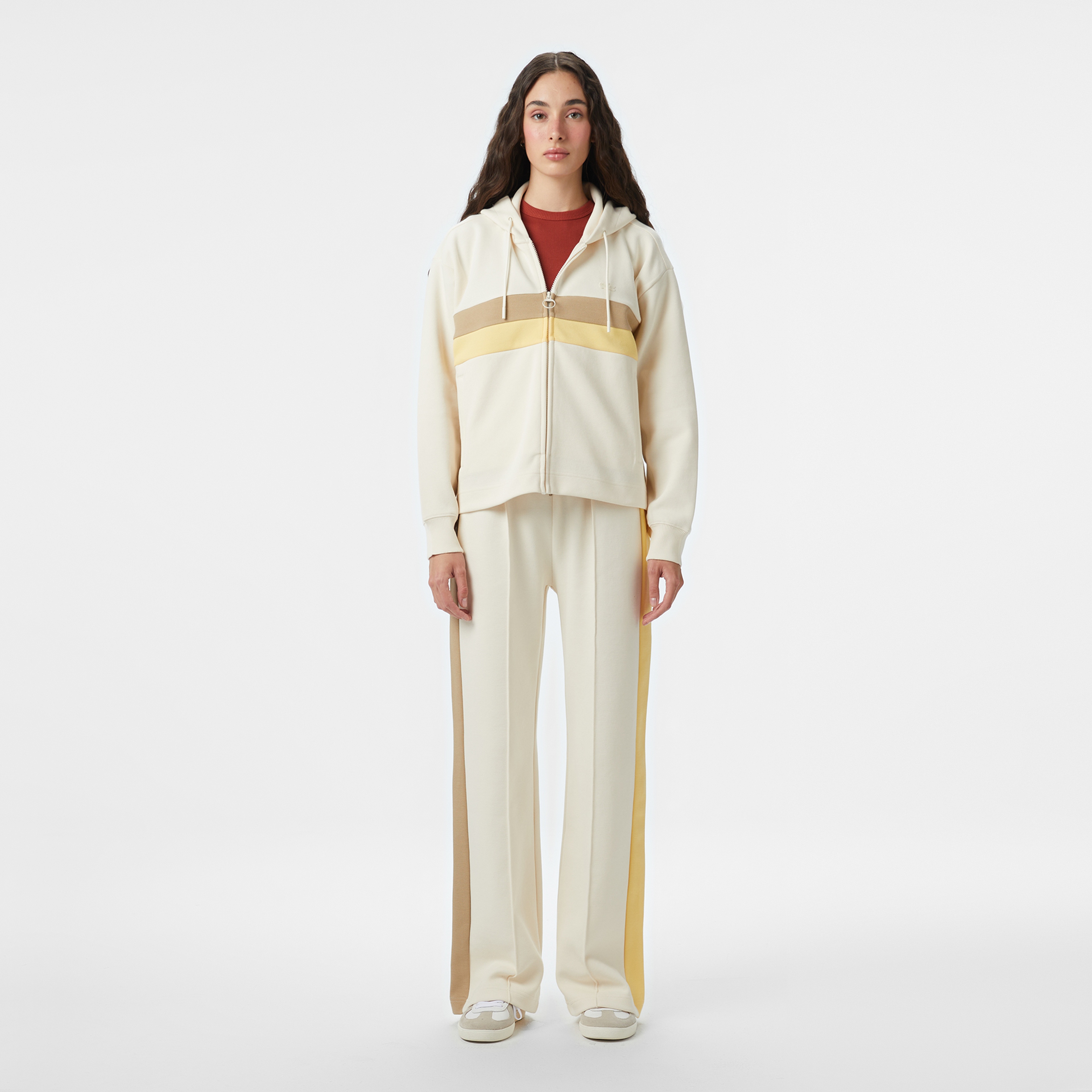 Kadın Relaxed Fit Kapüşonlu Renk Bloklu Krem Sweatshirt