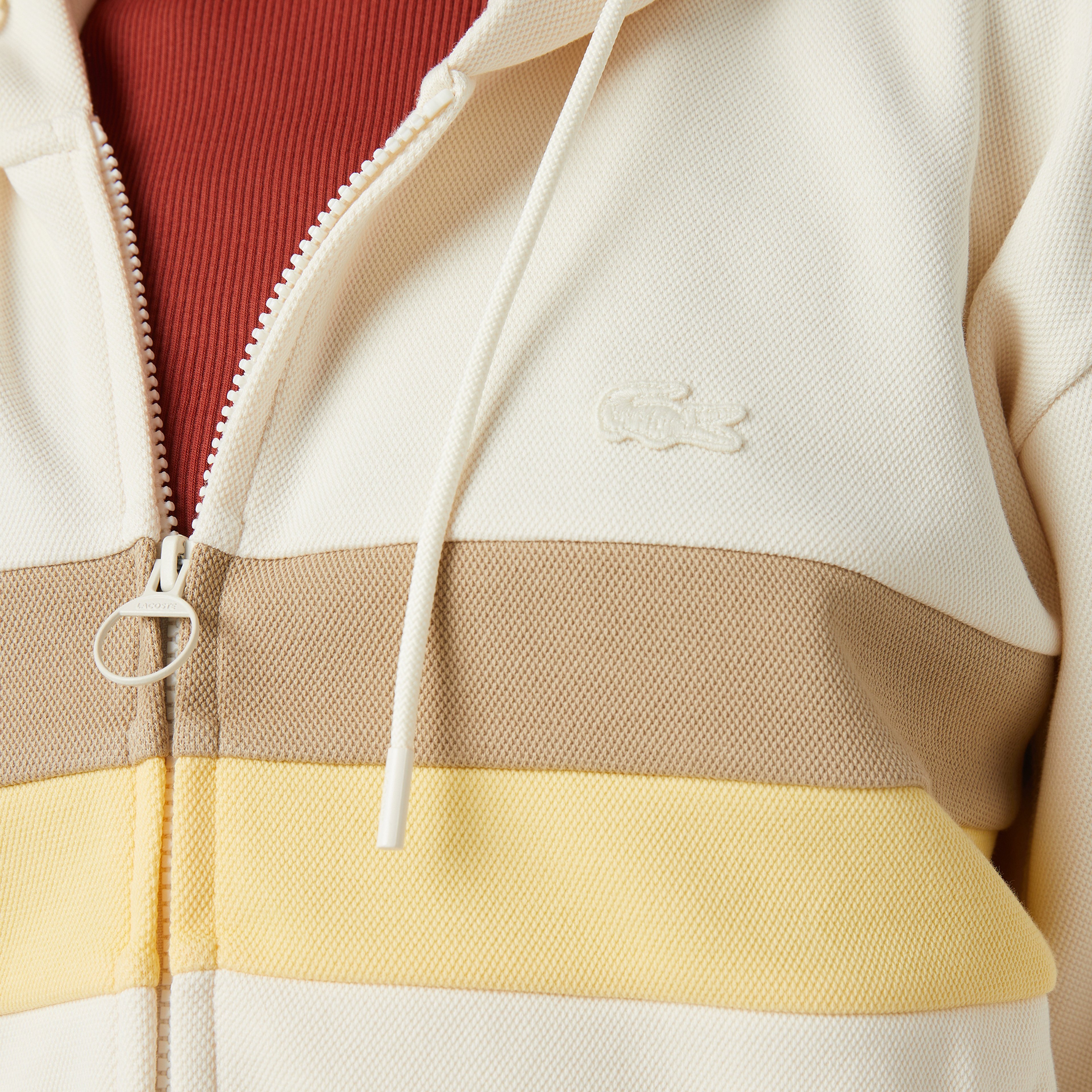 Kadın Relaxed Fit Kapüşonlu Renk Bloklu Krem Sweatshirt