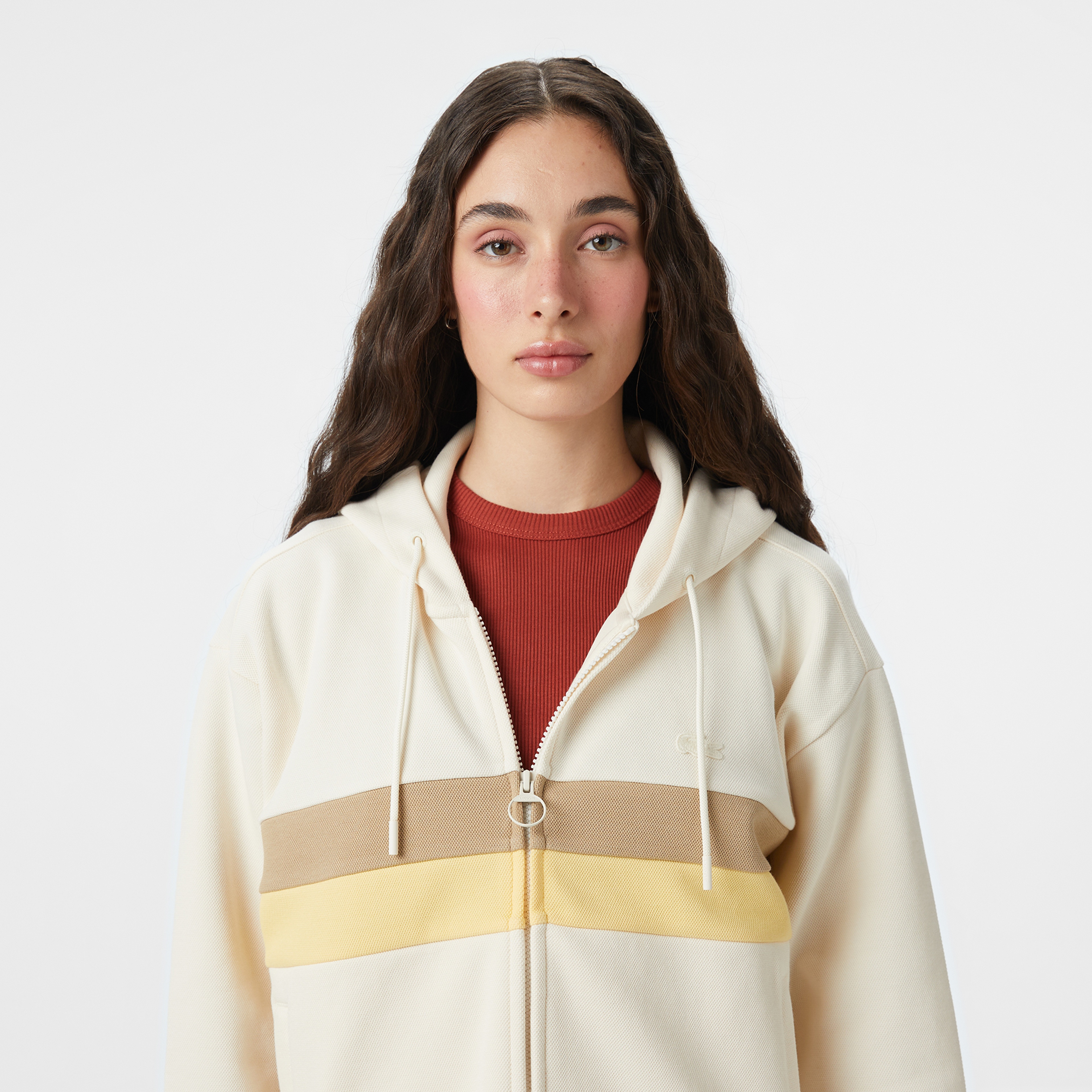 Kadın Relaxed Fit Kapüşonlu Renk Bloklu Krem Sweatshirt