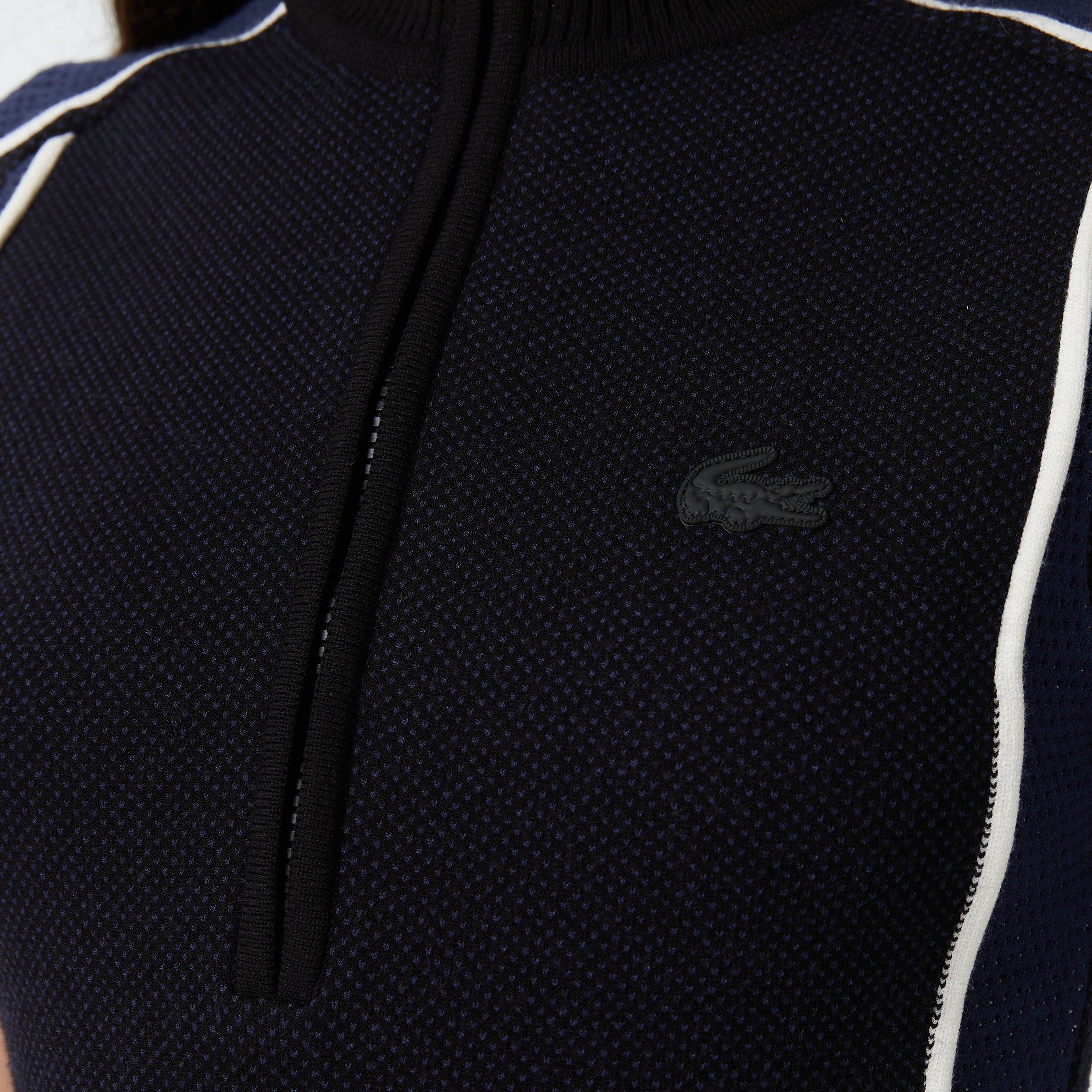 Kadın Classic Fit Kısa Kollu Yarım Fermuarlı Renk Bloklu Siyah Elbise