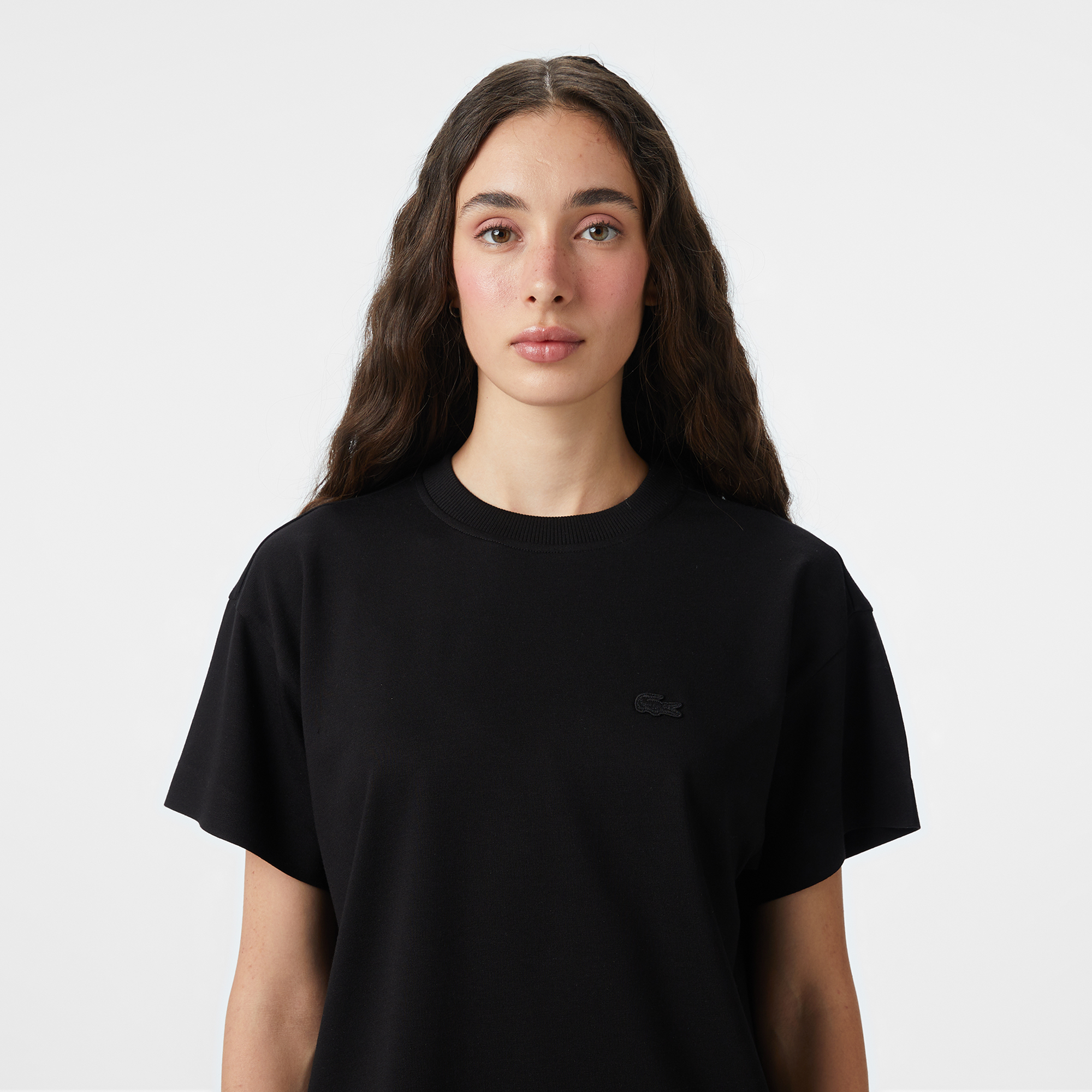 Lacoste Kadın Loose Fit Bisiklet Yaka Siyah T-Shirt görsel 6