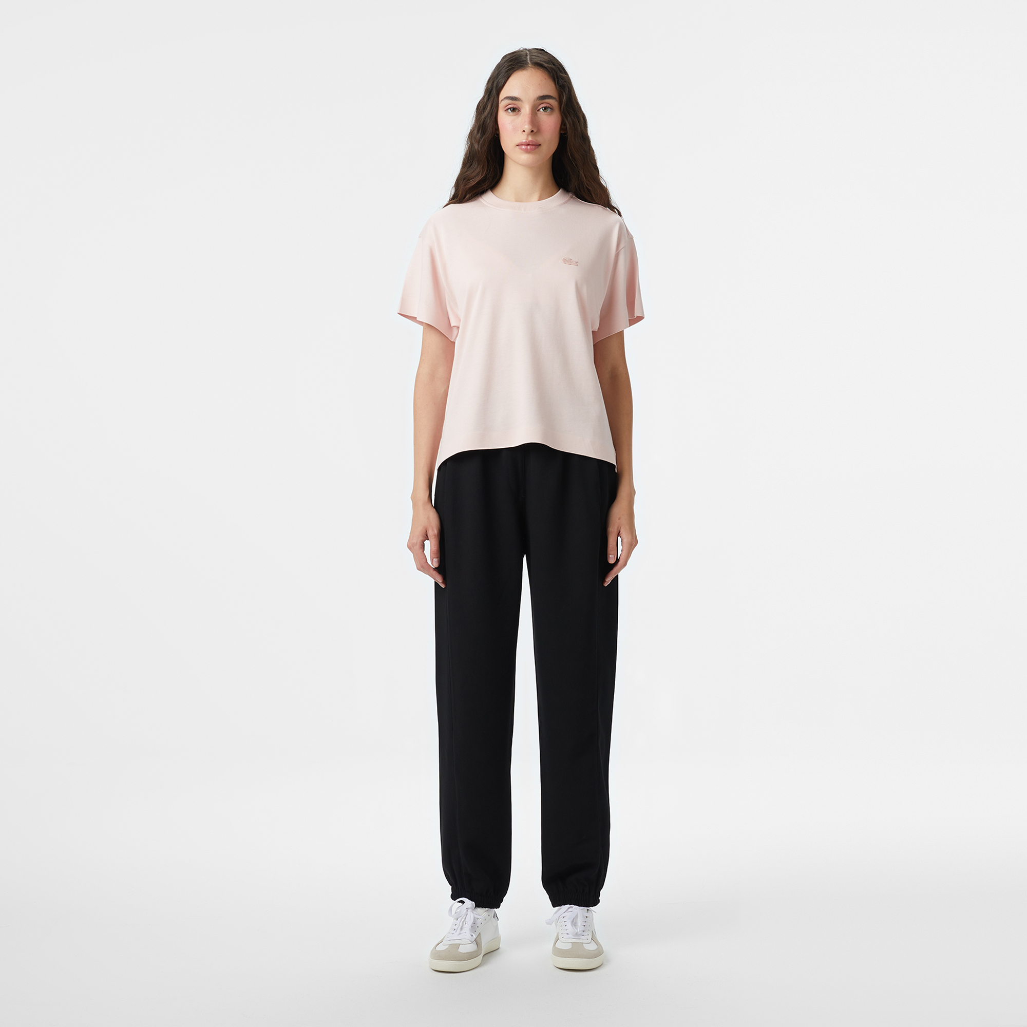 Lacoste Kadın Loose Fit Bisiklet Yaka Pembe T-Shirt görsel 5
