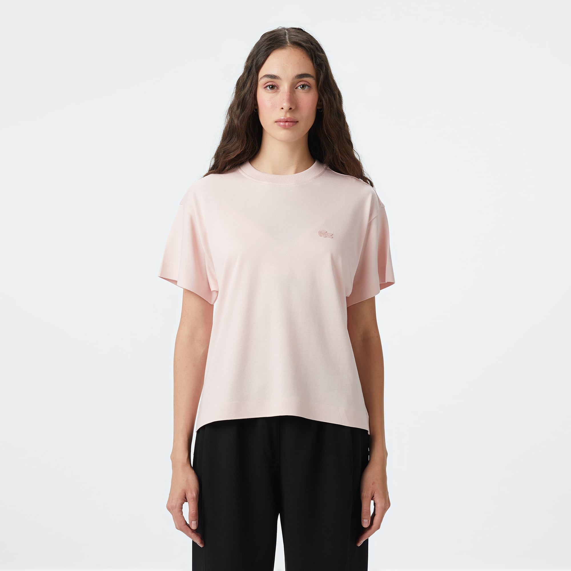 Lacoste Kadın Loose Fit Bisiklet Yaka Pembe T-Shirt