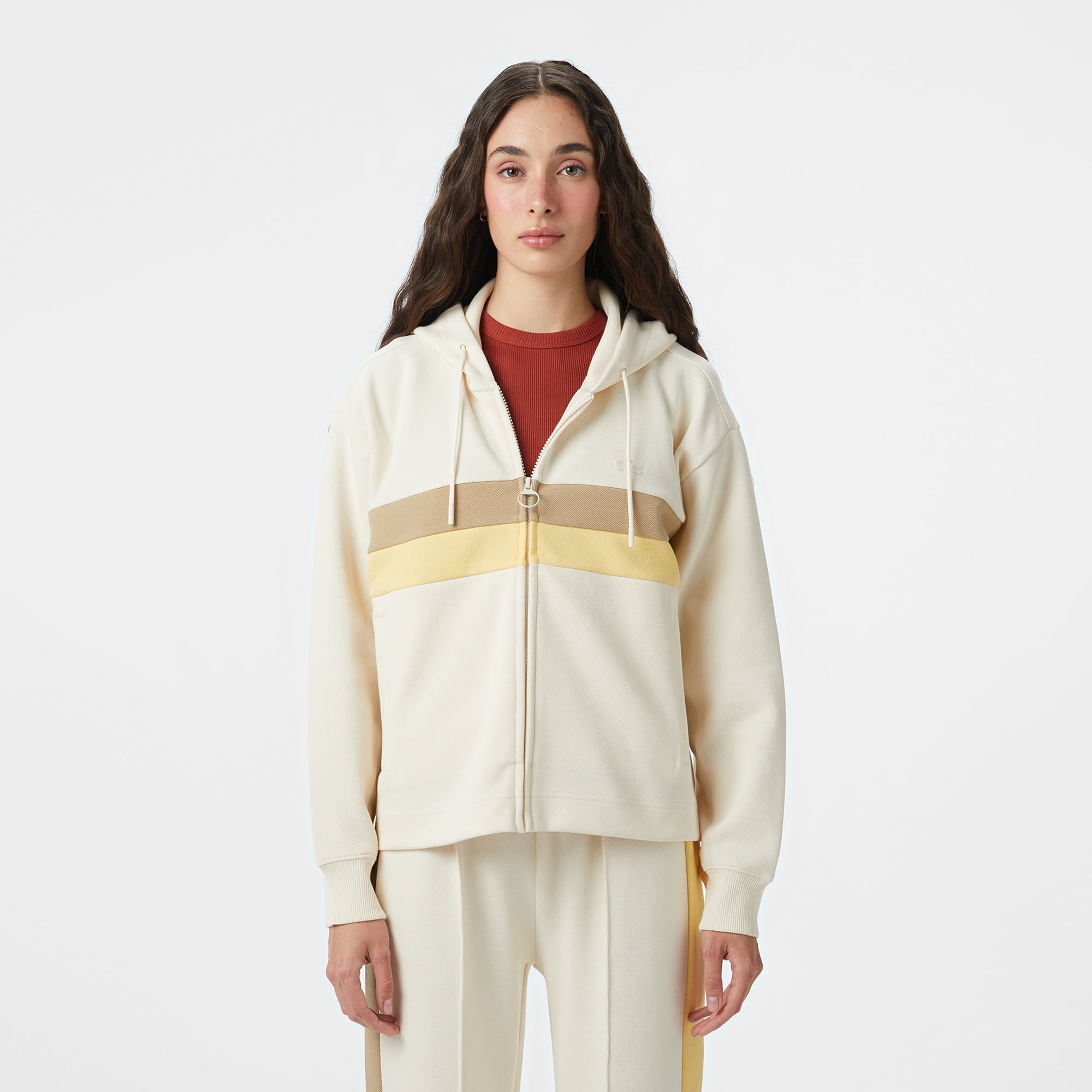 Kadın Relaxed Fit Kapüşonlu Renk Bloklu Krem Sweatshirt