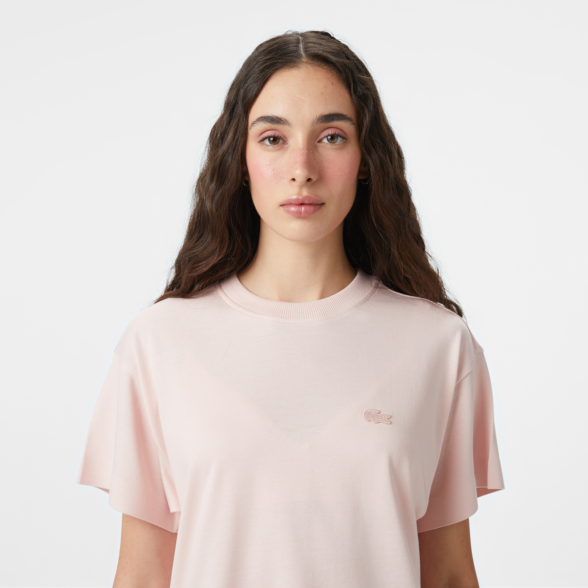 Lacoste Kadın Loose Fit Bisiklet Yaka Pembe T-Shirt görsel 6