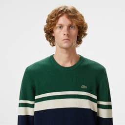 Erkek Classic Fit Bisiklet Yaka Renk Bloklu Lacivert Kazak Lacivert