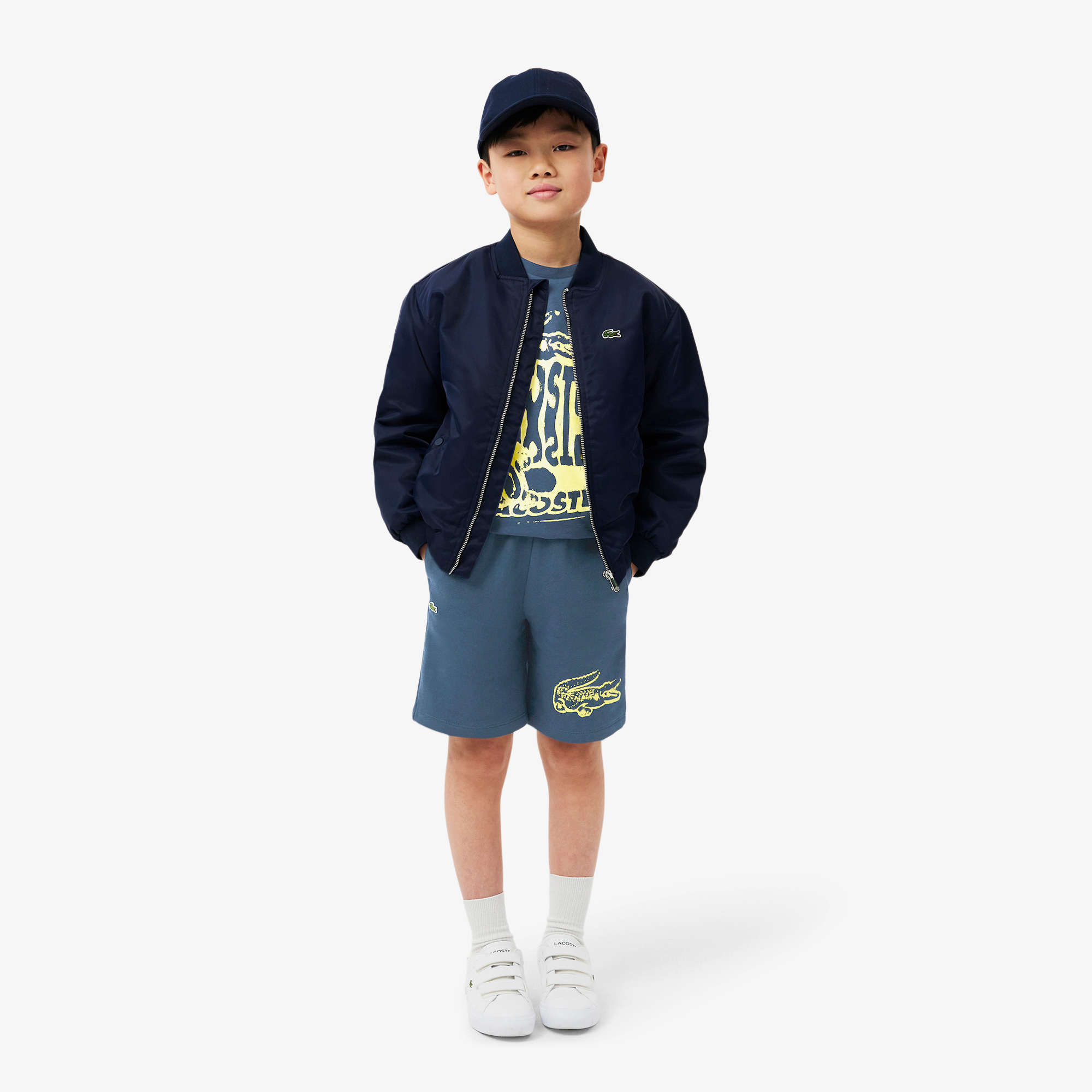 Lacoste Çocuk Bisiklet Yaka Baskılı Lacivert T-Shirt görsel 4