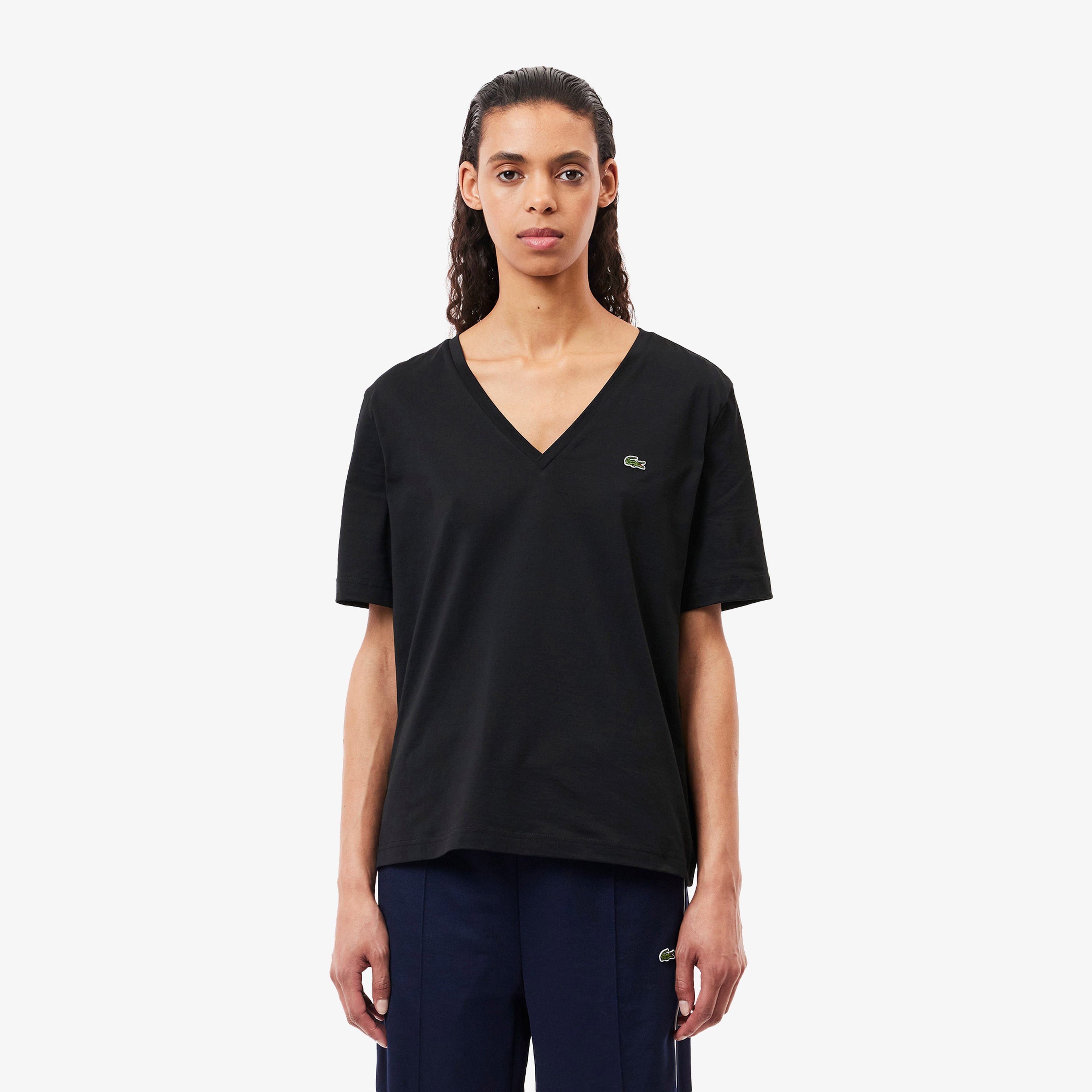 Kadın Relaxed Fit V Yaka Siyah T-Shirt