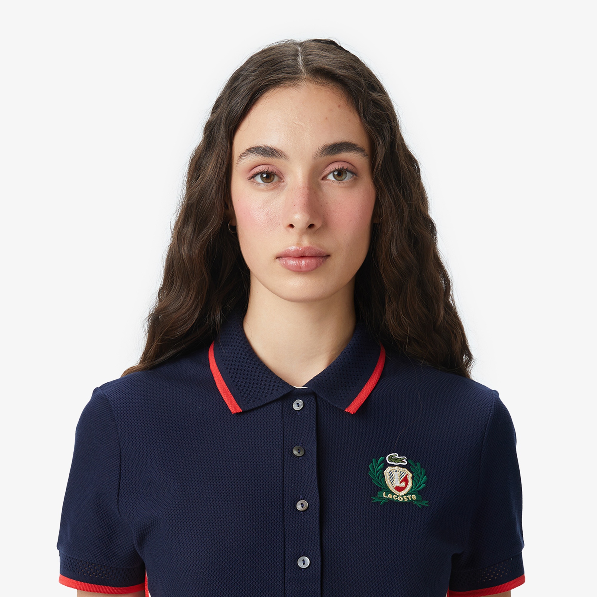 Lacoste Kadın Slim Fit Renk Bloklu Lacivert Polo