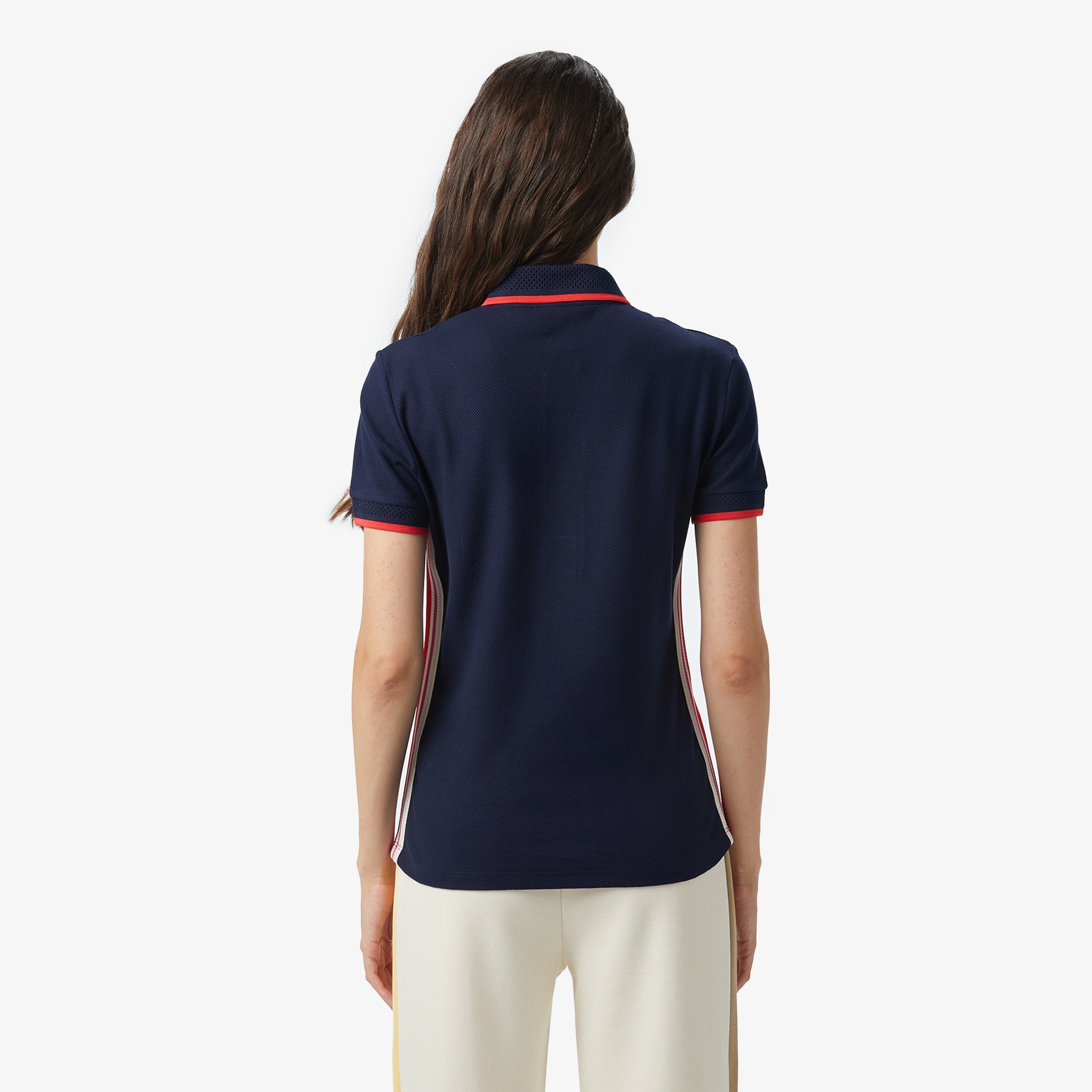 Lacoste Kadın Slim Fit Renk Bloklu Lacivert Polo