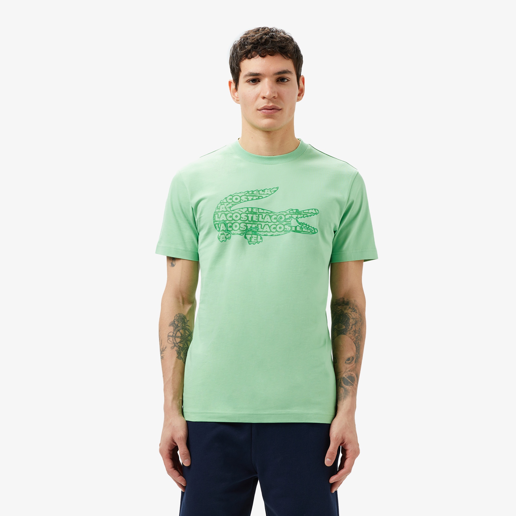 Lacoste Erkek Regular Fit Bisiklet Yaka Baskılı Açık Yeşil T-Shirt