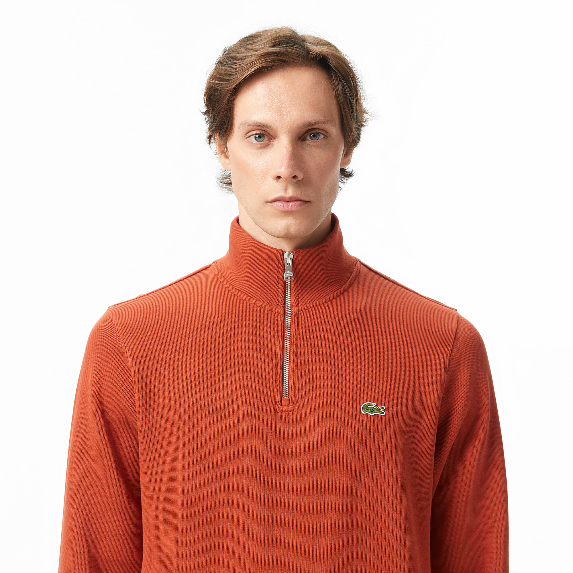 Erkek Classic Fit Yarım Fermuarlı Turuncu Sweatshirt SH1927-QL2
