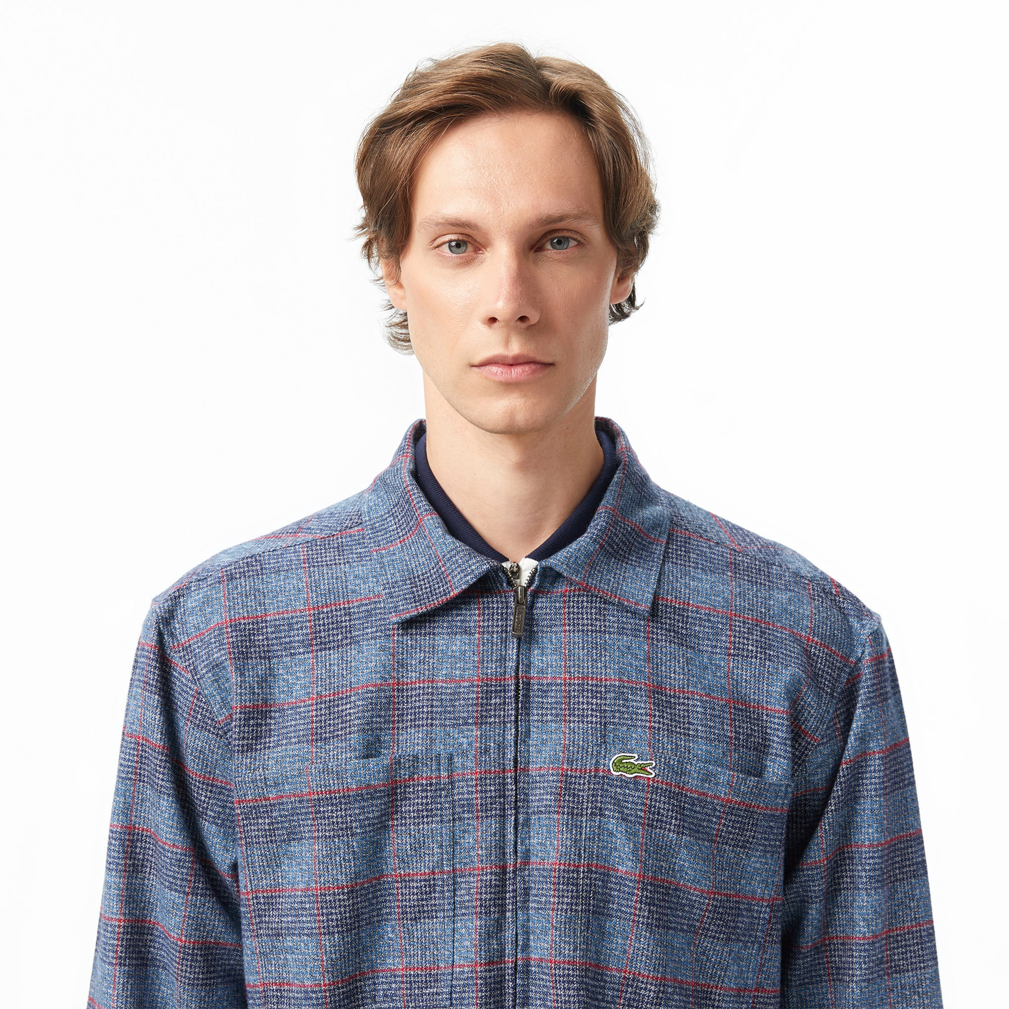 Erkek Relaxed Fit Gömlek Yaka Ekose Lacivert Dış Gömlek