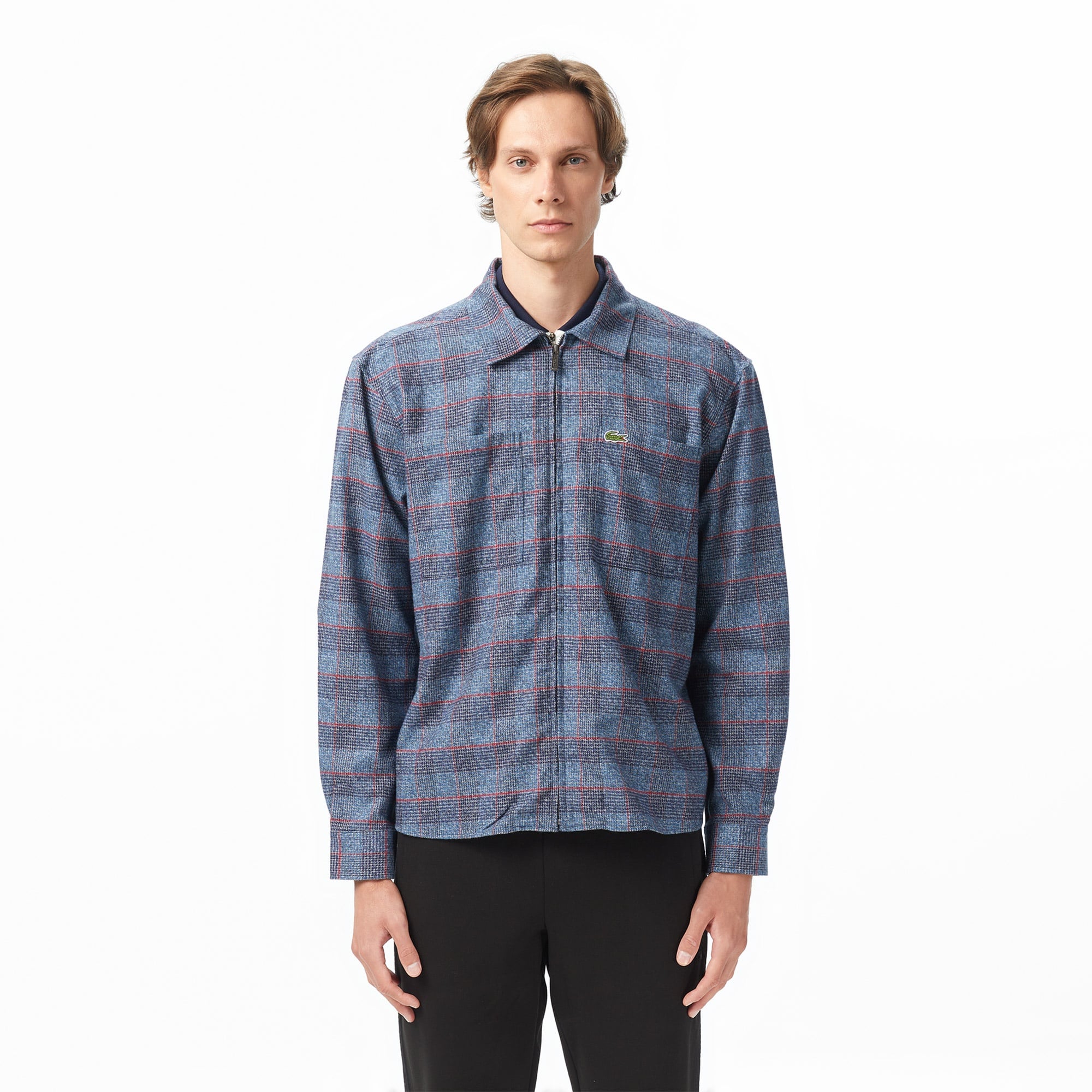 Erkek Relaxed Fit Gömlek Yaka Ekose Lacivert Dış Gömlek