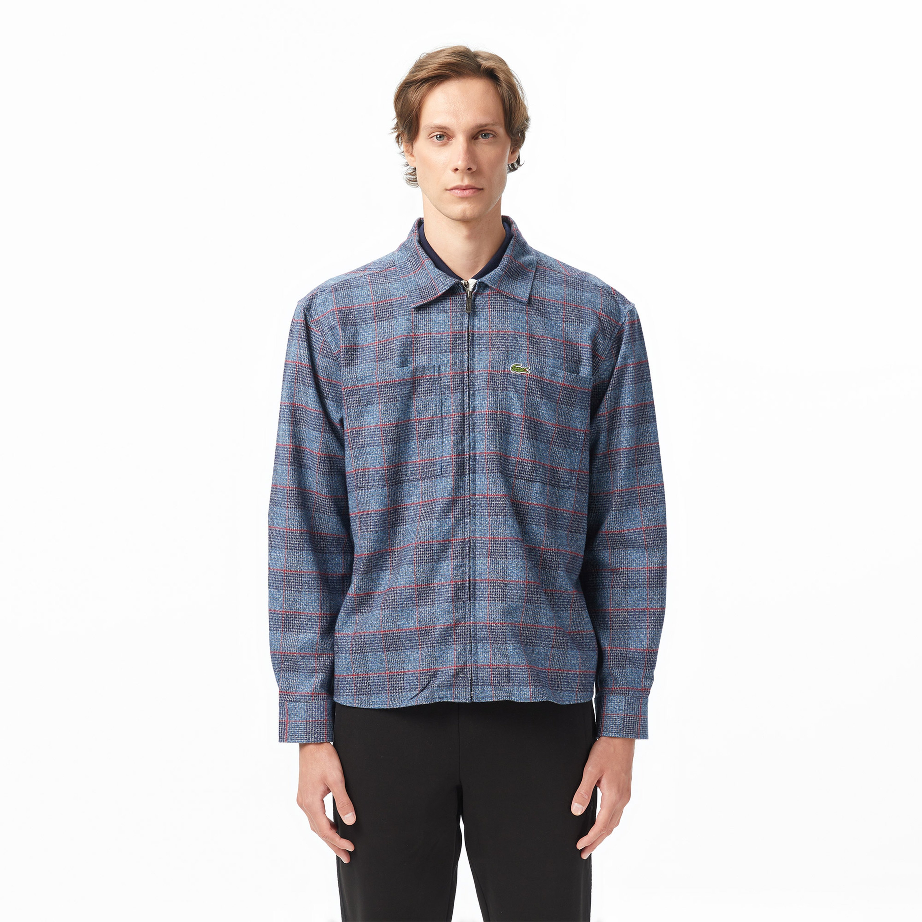 Erkek Relaxed Fit Gömlek Yaka Ekose Lacivert Dış Gömlek