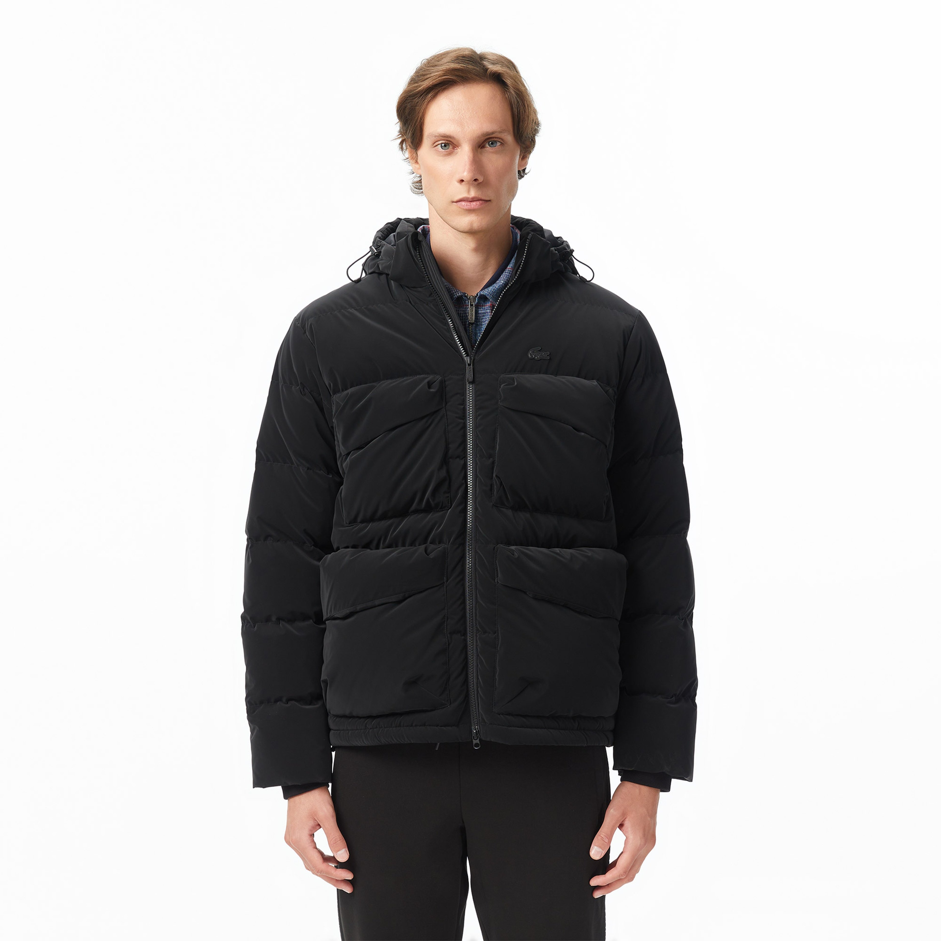 Erkek Kapüşonlu Siyah Mont