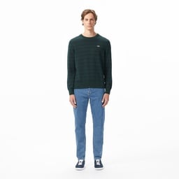 Erkek Classic Fit Bisiklet Yaka Çizgili Yeşil Kazak Yeşil