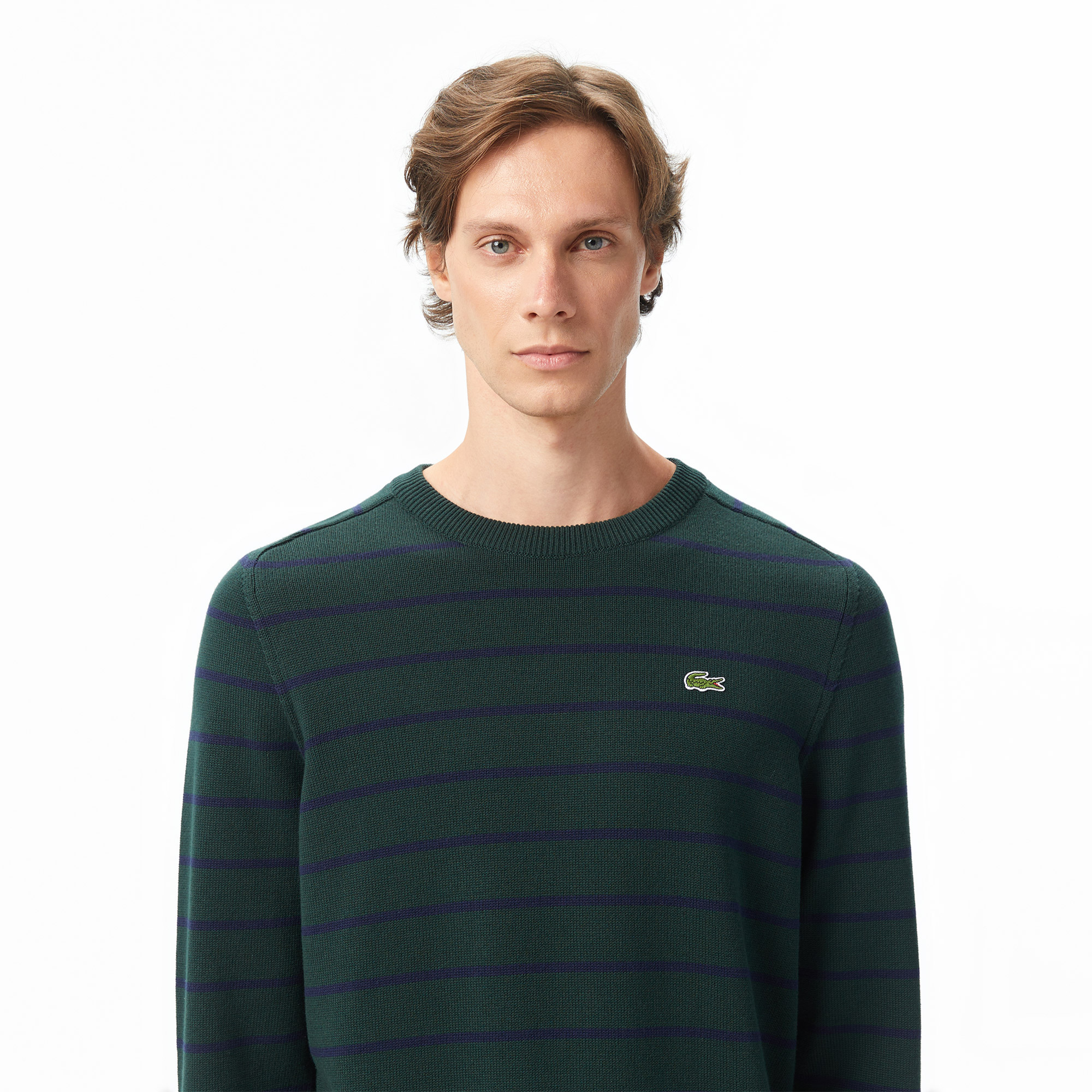 Erkek Classic Fit Bisiklet Yaka Çizgili Yeşil Kazak AH7607-YZP