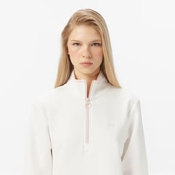 Kadın Regular Fit Yarım Fermuarlı Beyaz Sweatshirt Beyaz