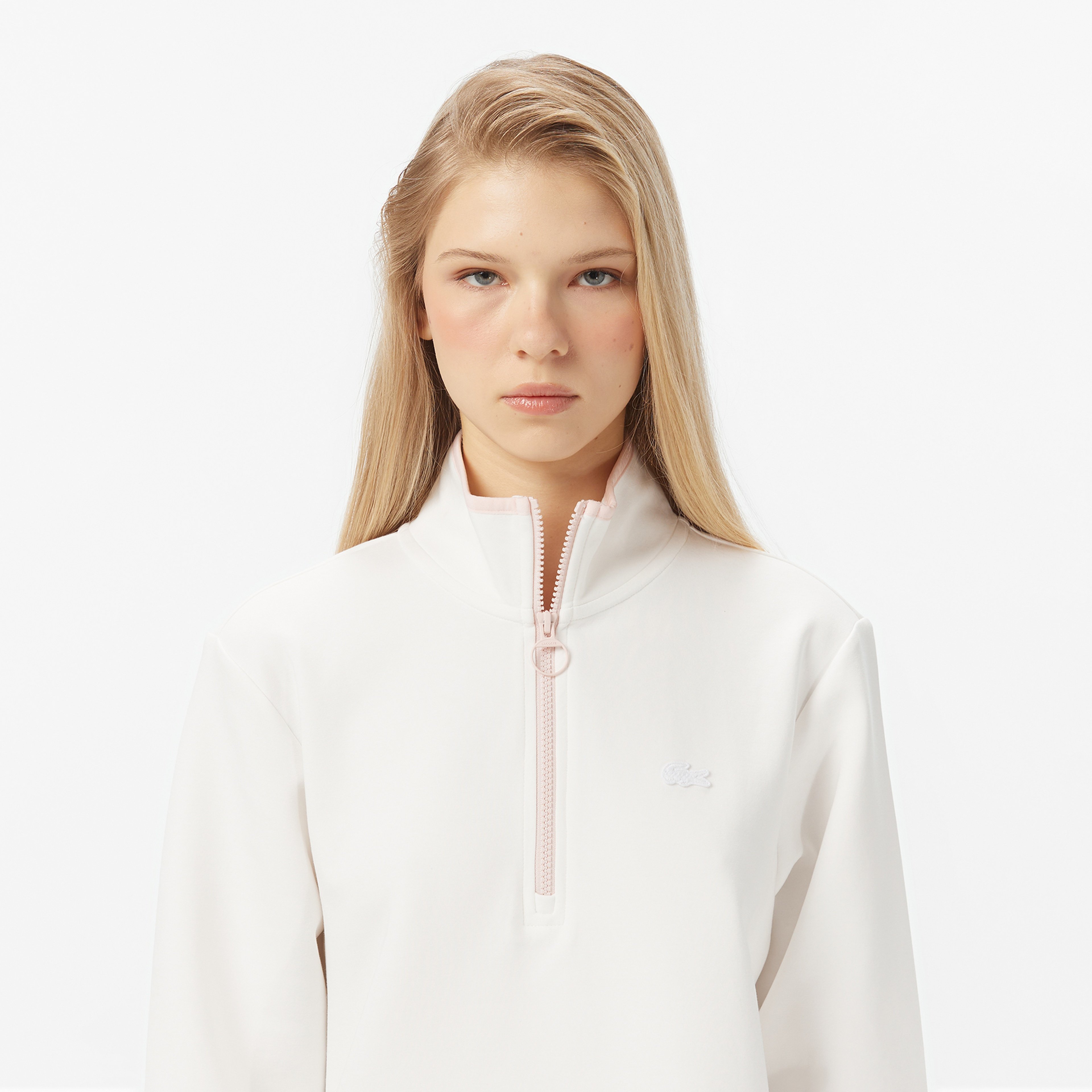 Kadın Regular Fit Yarım Fermuarlı Beyaz Sweatshirt